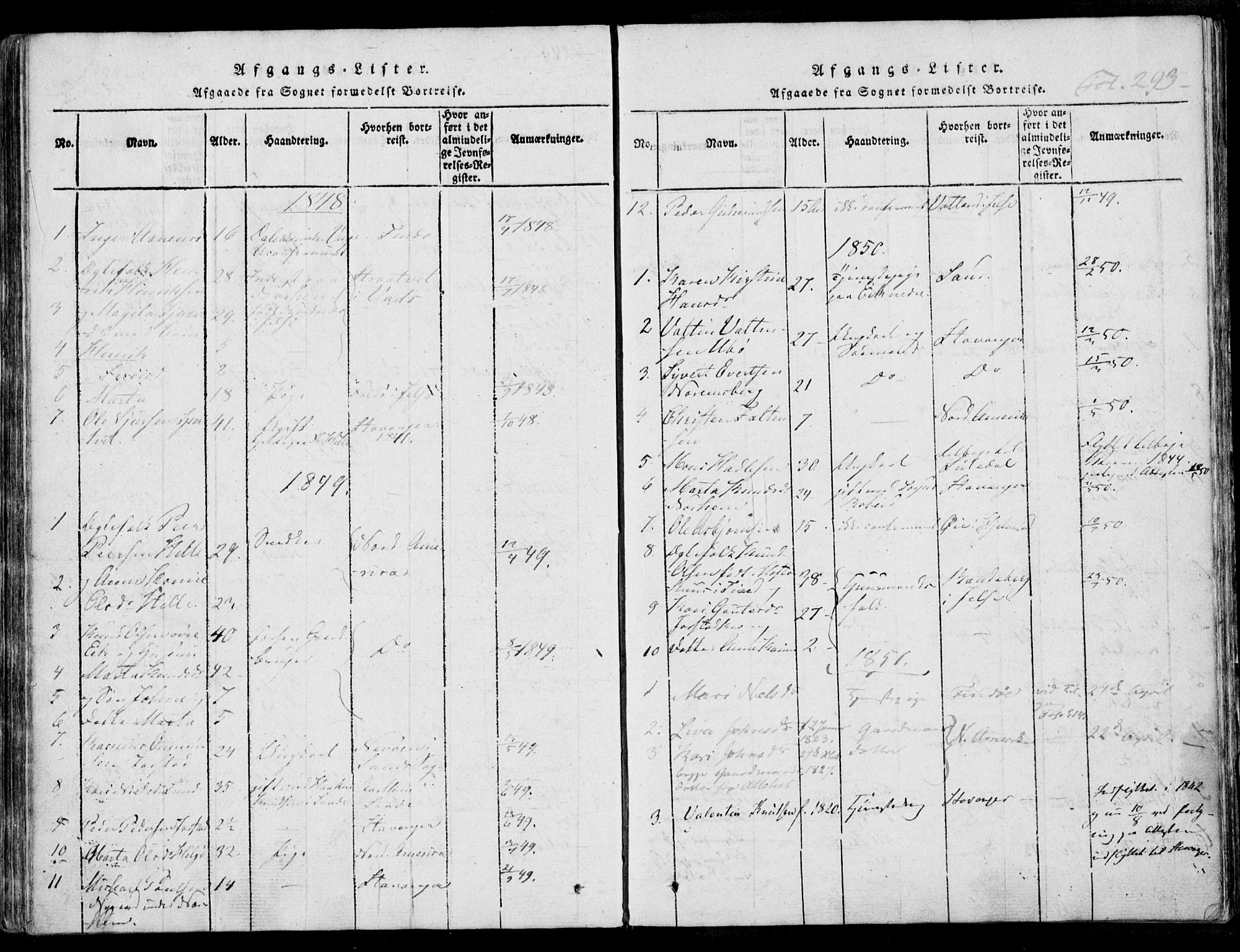 Nedstrand sokneprestkontor, SAST/A-101841/01/IV: Parish register (official) no. A 7, 1816-1870, p. 293