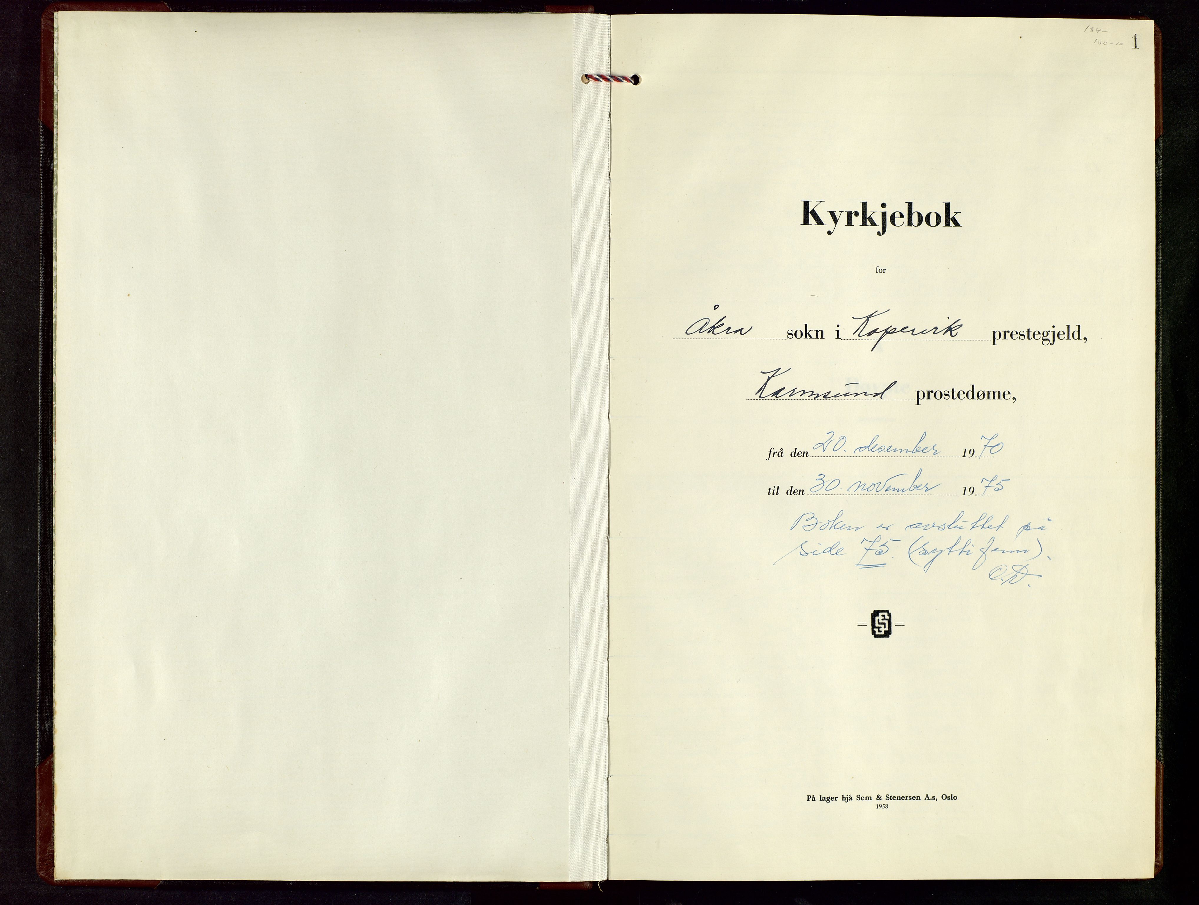 Kopervik sokneprestkontor, AV/SAST-A-101850/H/Ha/Hab/L0017: Parish register (copy) no. B 17, 1970-1975, p. 1