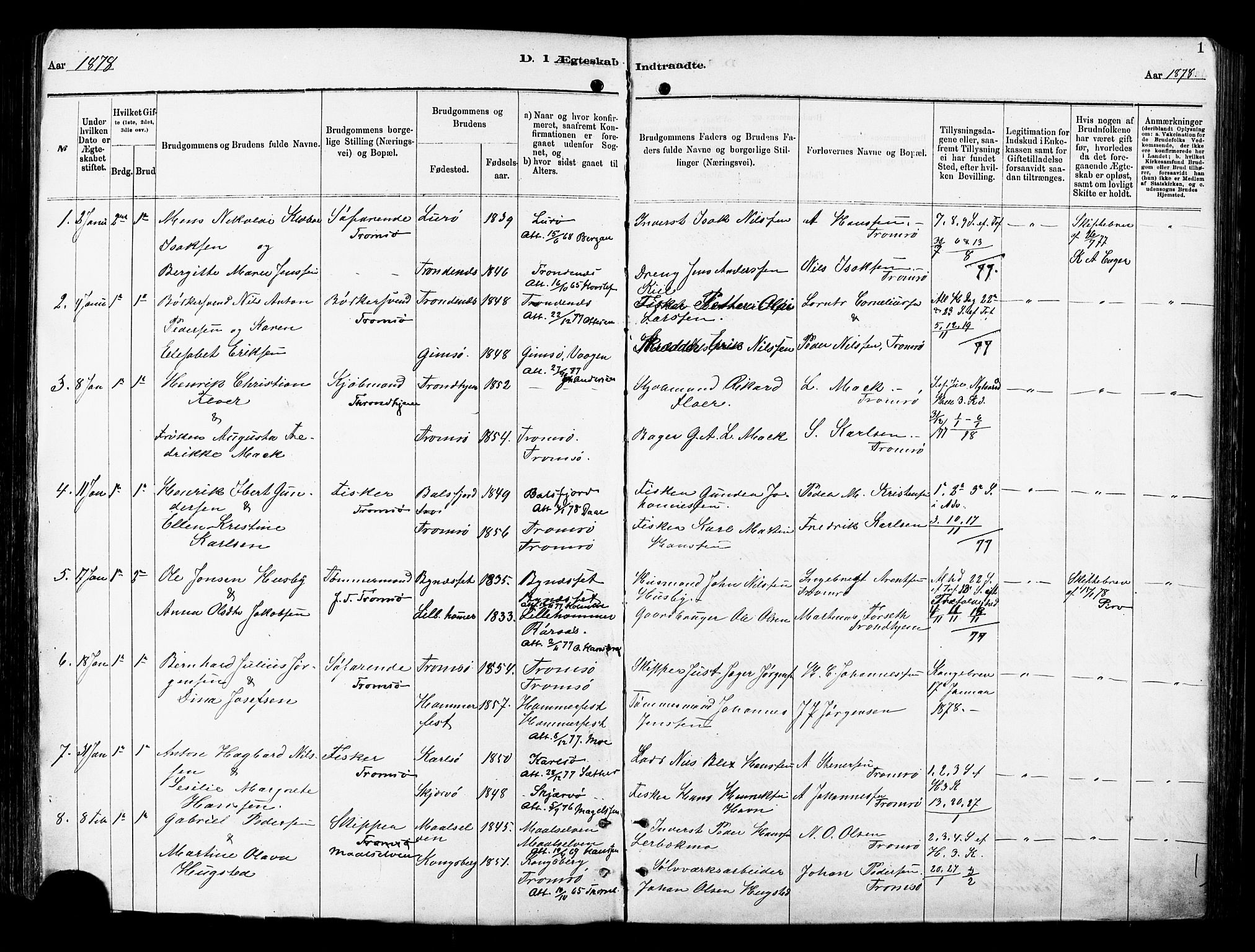 Tromsø sokneprestkontor/stiftsprosti/domprosti, AV/SATØ-S-1343/G/Ga/L0014kirke: Parish register (official) no. 14, 1878-1888, p. 1