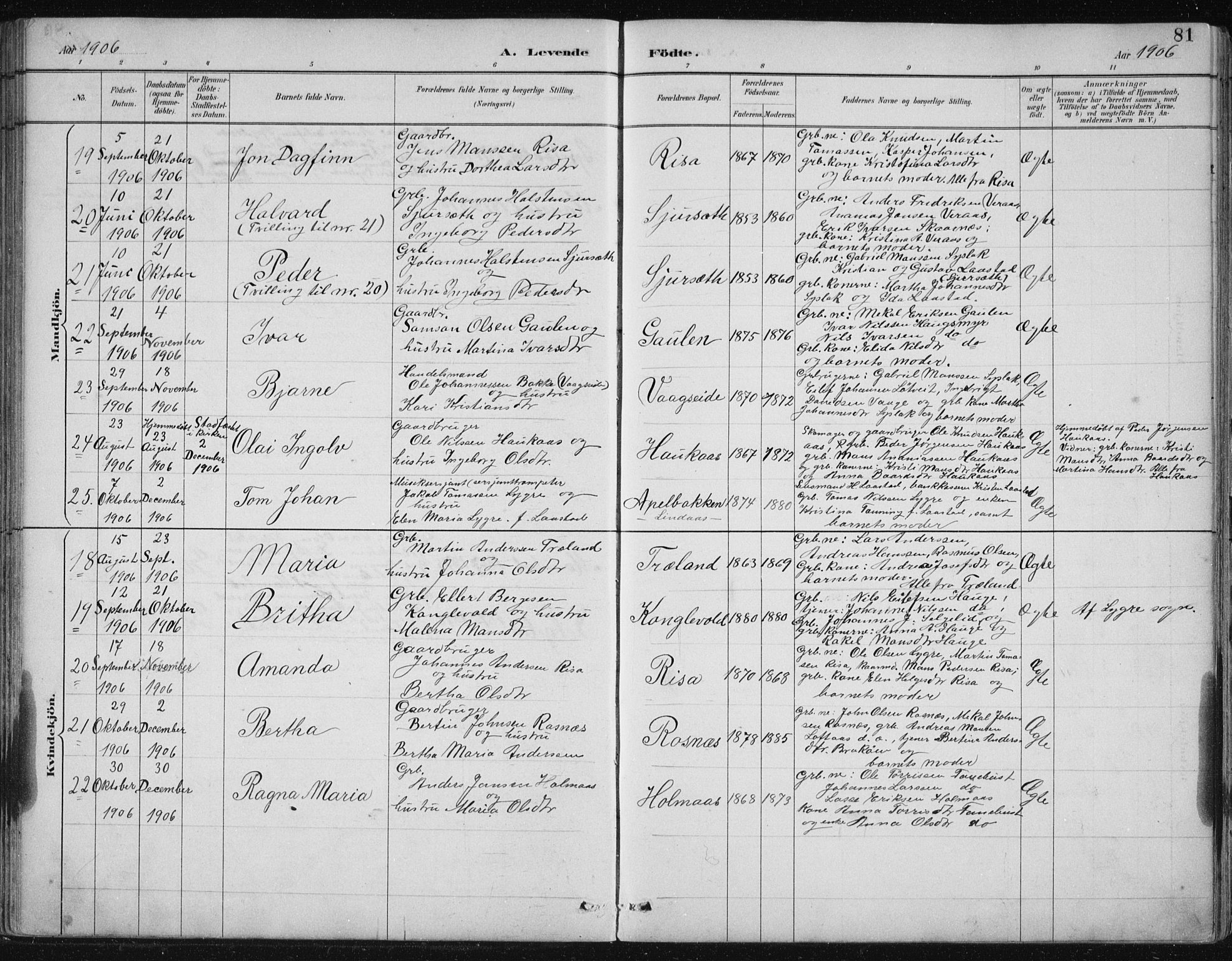 Lindås Sokneprestembete, SAB/A-76701/H/Hab: Parish register (copy) no. B 3, 1886-1914, p. 81