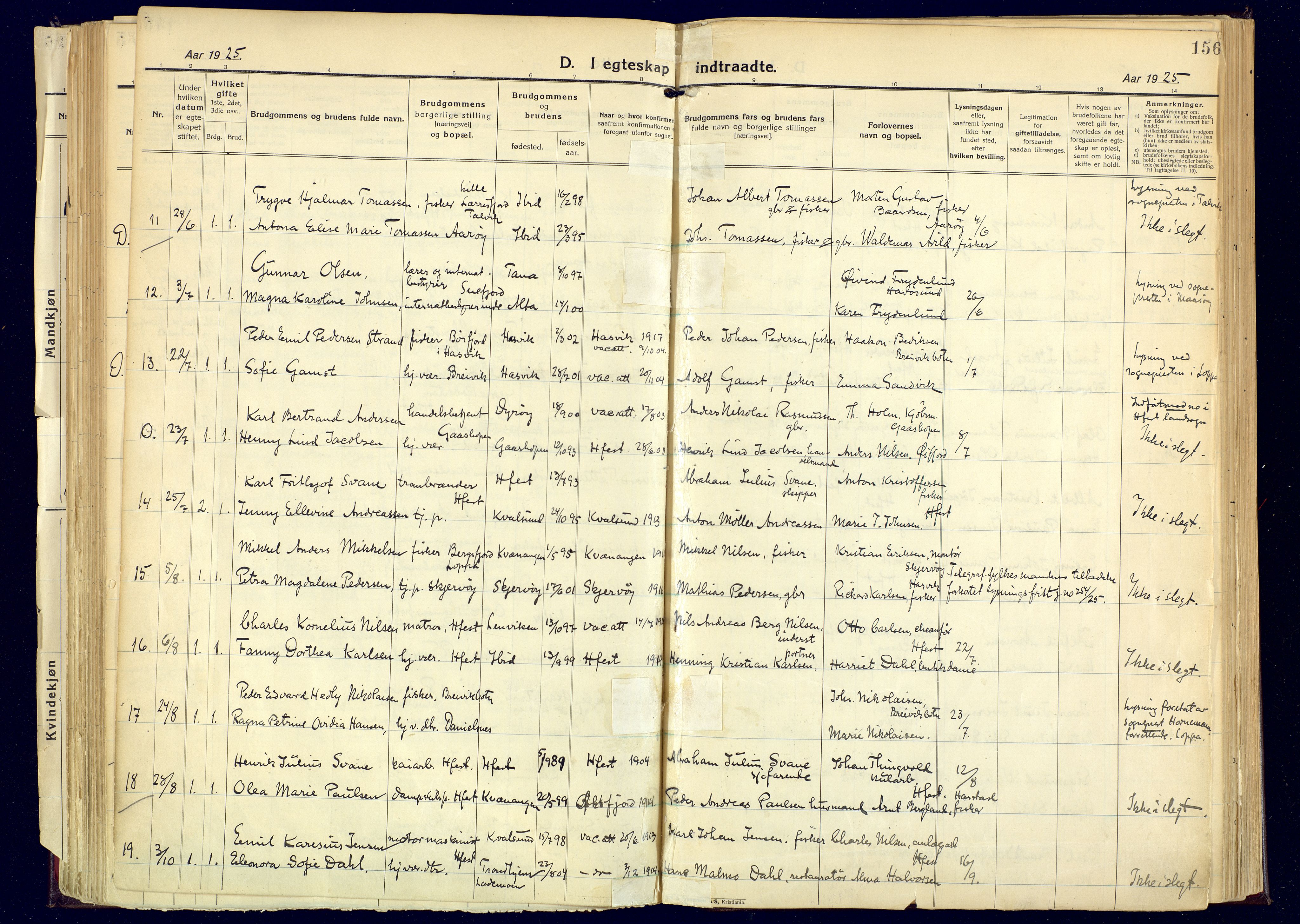 Hammerfest sokneprestkontor, AV/SATØ-S-1347/H/Ha/L0017.kirke: Parish register (official) no. 17, 1923-1933, p. 156