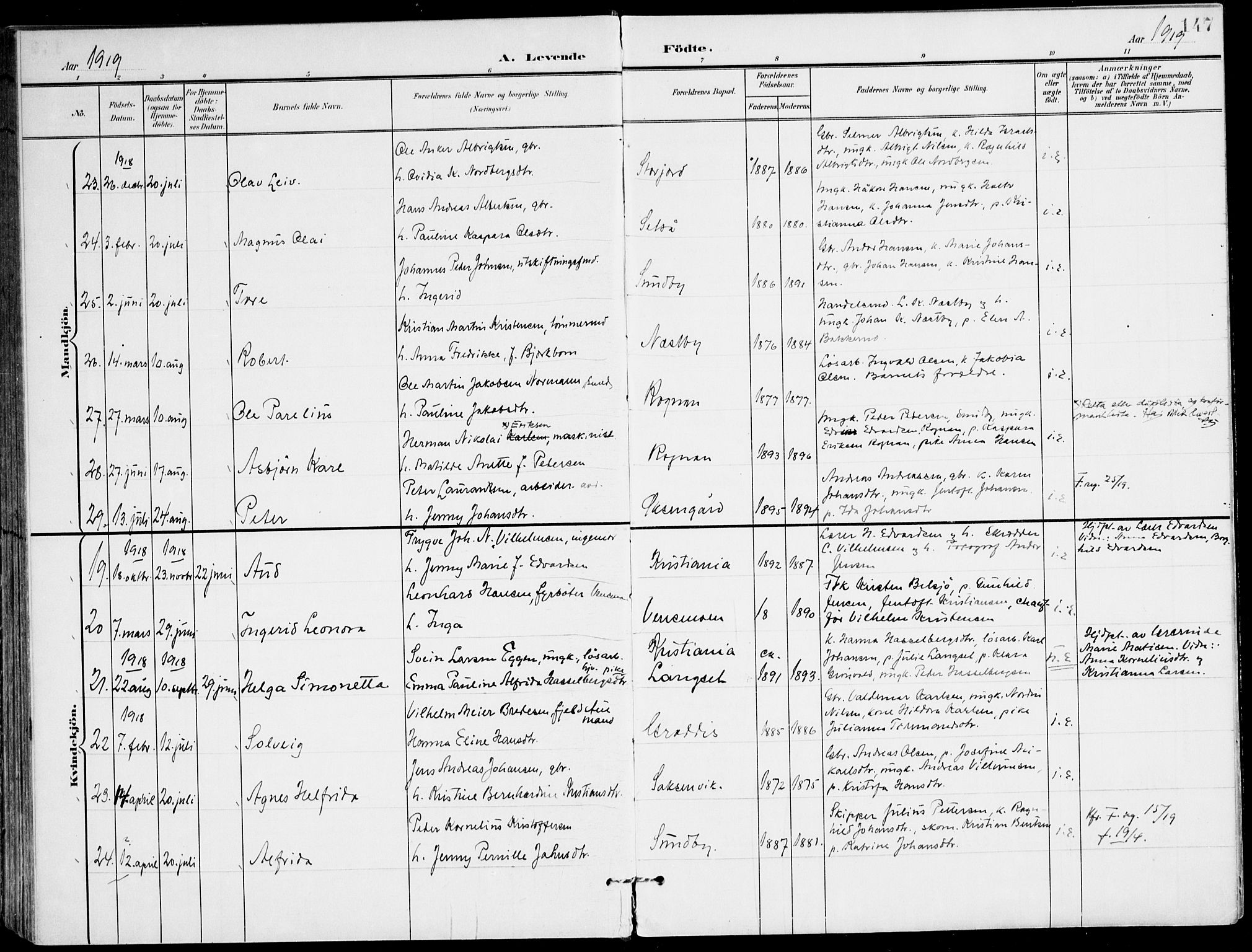 Ministerialprotokoller, klokkerbøker og fødselsregistre - Nordland, AV/SAT-A-1459/847/L0672: Parish register (official) no. 847A12, 1902-1919, p. 147