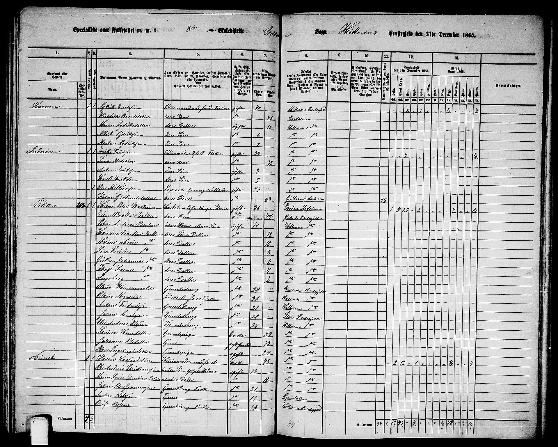 RA, 1865 census for Hitra, 1865, p. 196