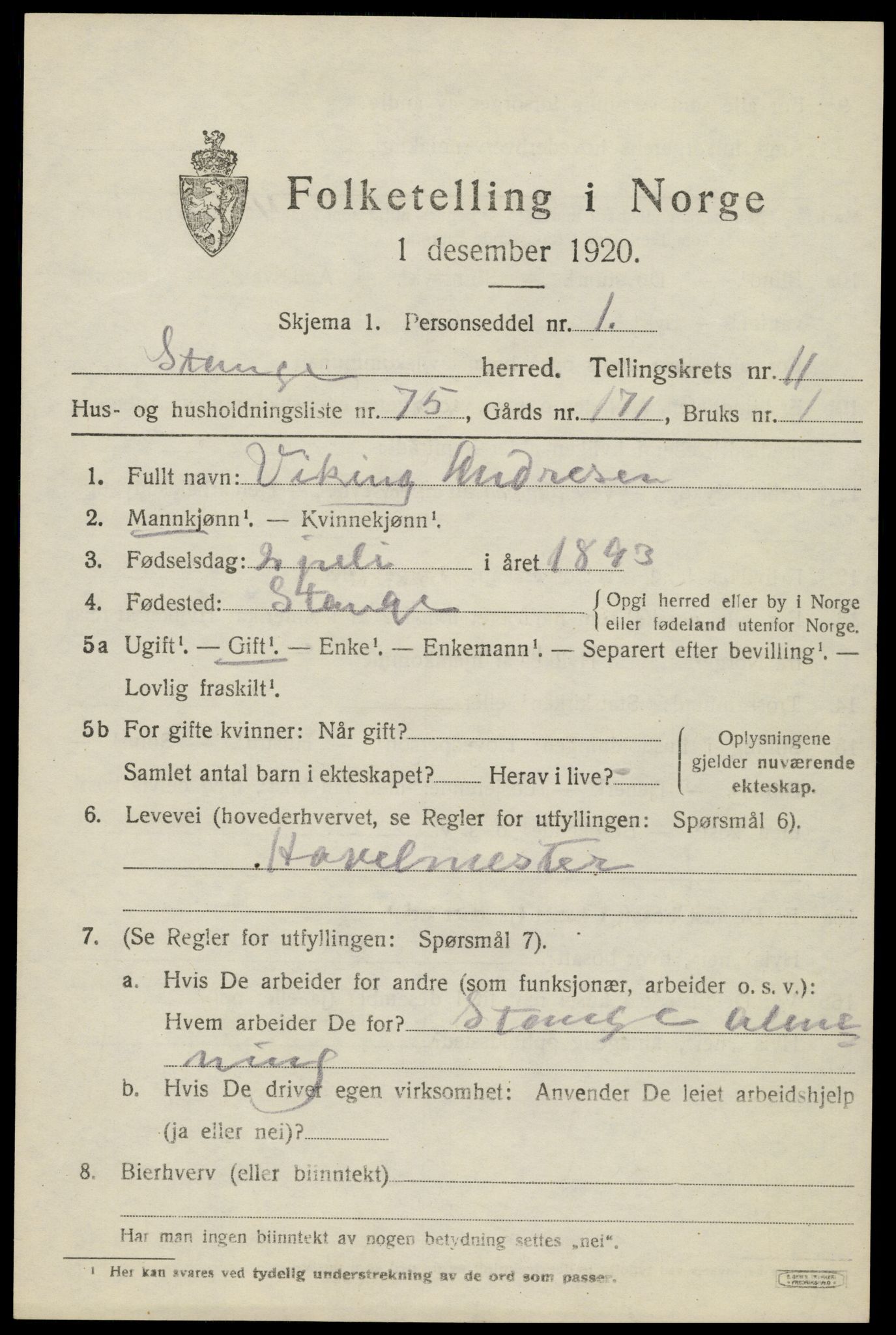 SAH, 1920 census for Stange, 1920, p. 17701