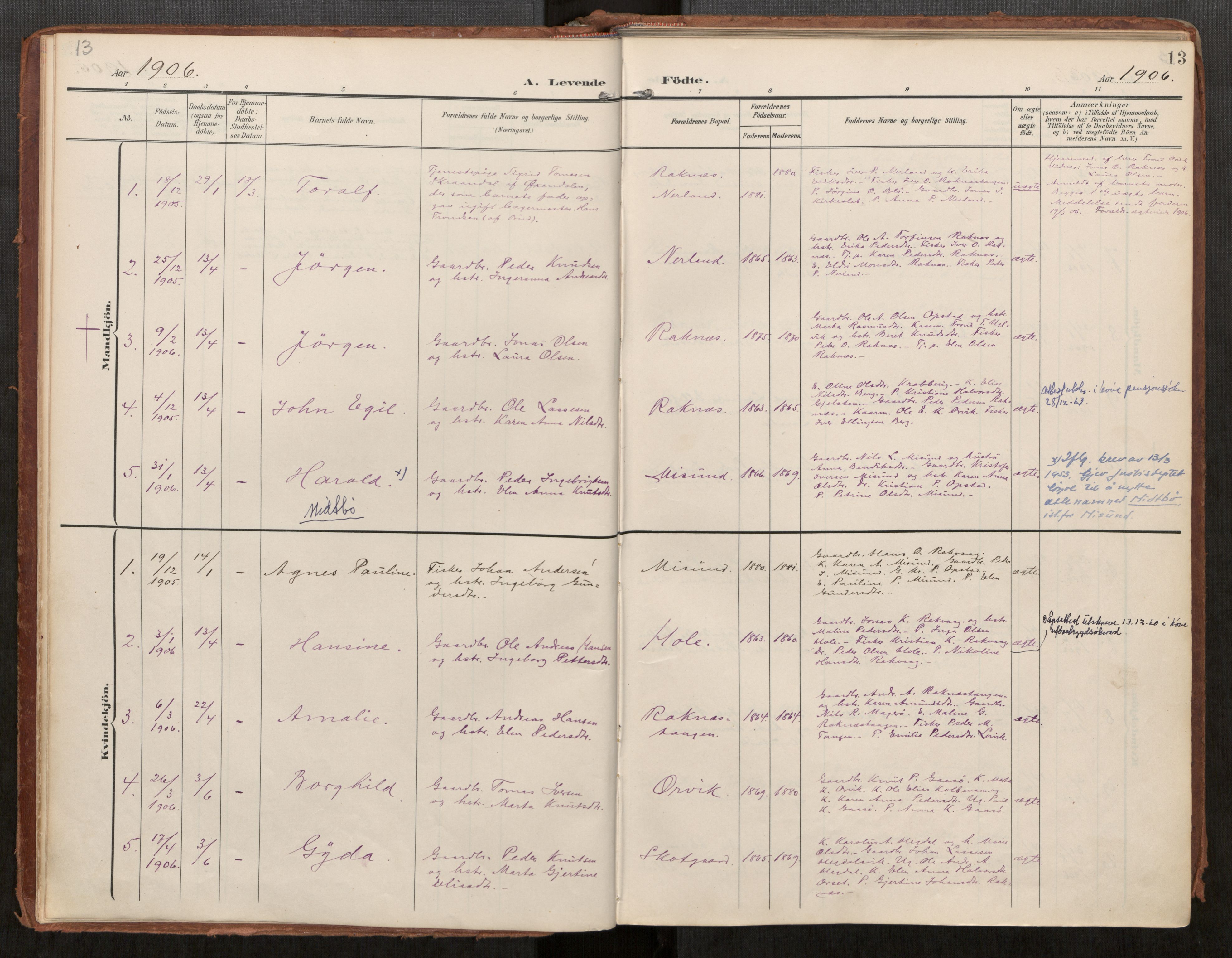 Ministerialprotokoller, klokkerbøker og fødselsregistre - Møre og Romsdal, AV/SAT-A-1454/563/L0740: Parish register (official) no. 563A02, 1903-1923, p. 13