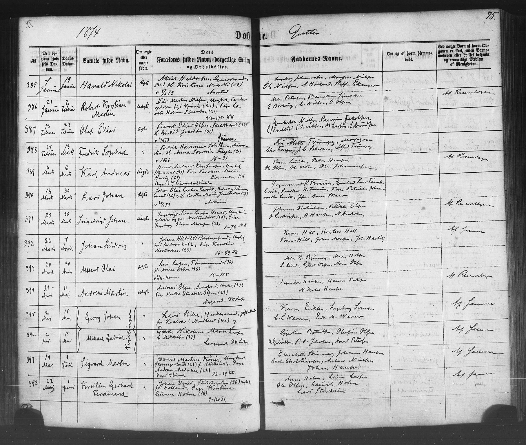 Fødselsstiftelsens sokneprestembete*, SAB/-: Parish register (official) no. A 1, 1863-1883, p. 75