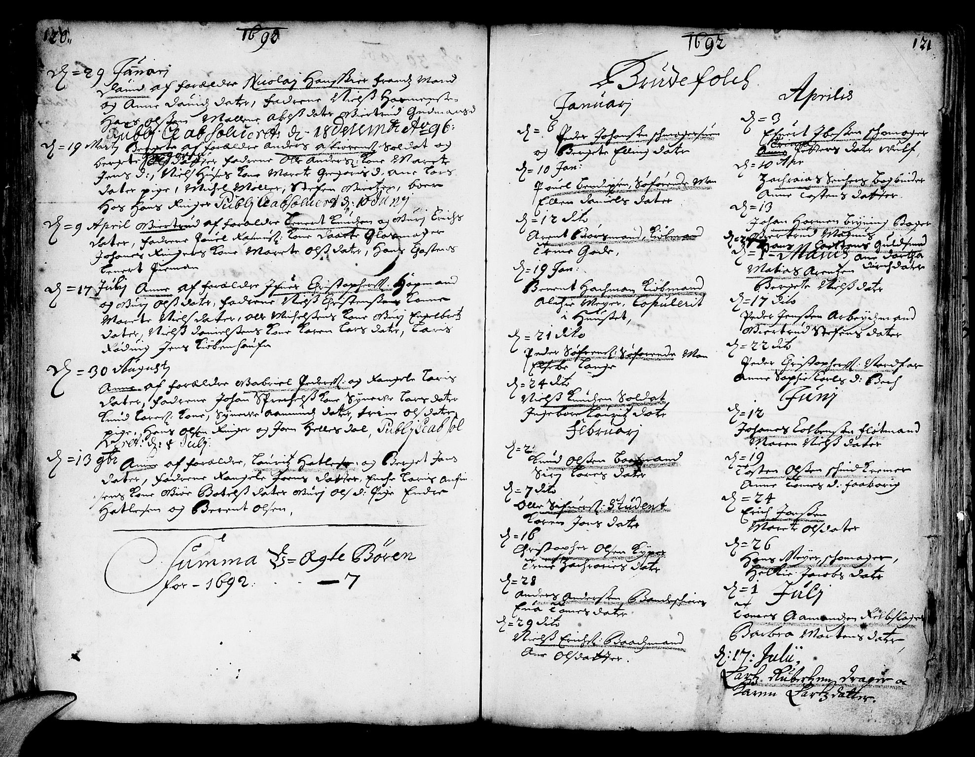 Korskirken sokneprestembete, AV/SAB-A-76101/H/Haa/L0002: Parish register (official) no. A 2, 1688-1697, p. 120-121