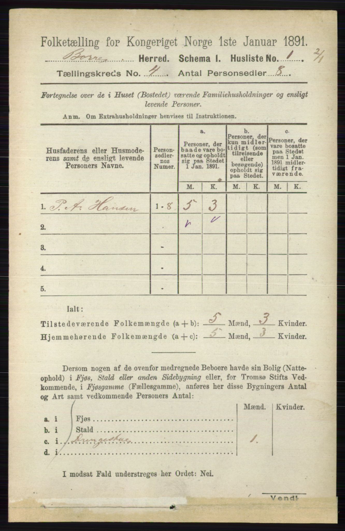RA, 1891 census for 0717 Borre, 1891, p. 1618