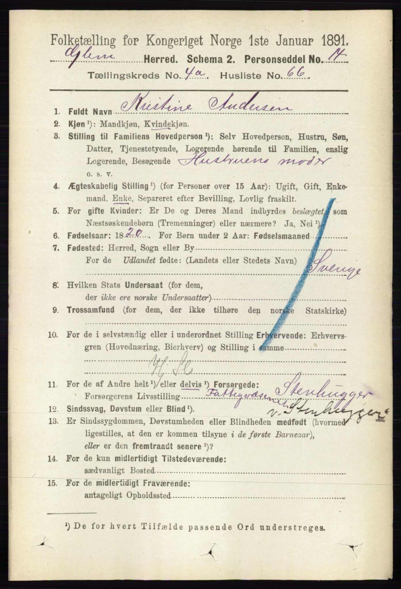 RA, 1891 census for 0132 Glemmen, 1891, p. 4157