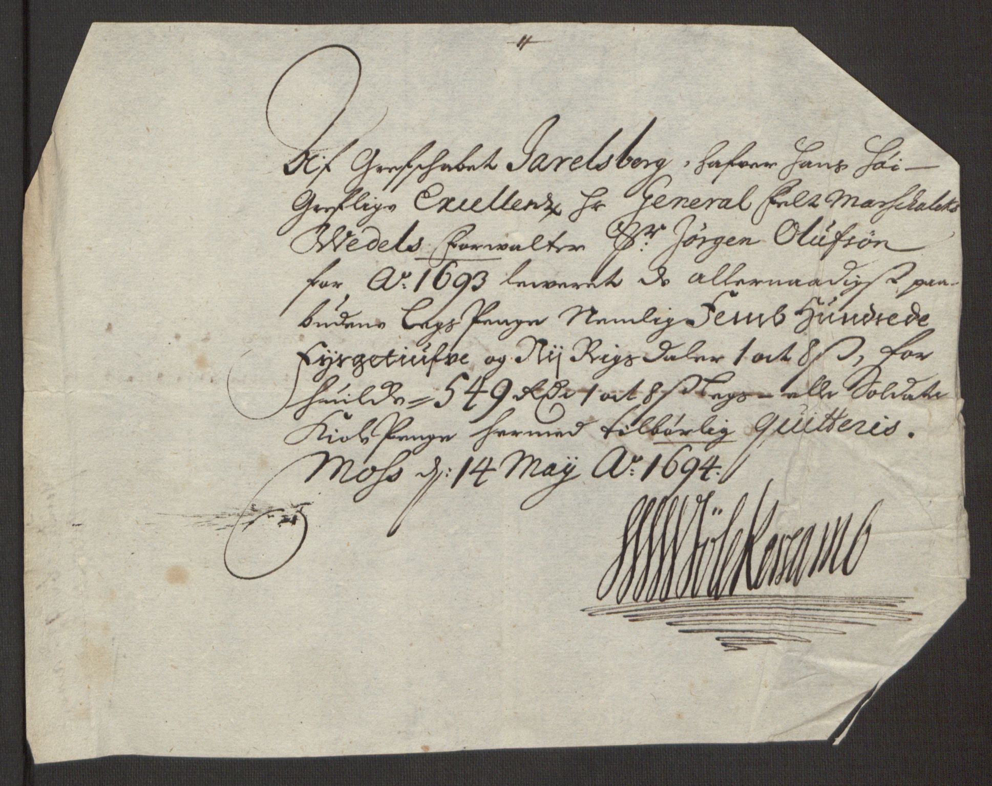 Rentekammeret inntil 1814, Reviderte regnskaper, Fogderegnskap, AV/RA-EA-4092/R32/L1866: Fogderegnskap Jarlsberg grevskap, 1693, p. 424