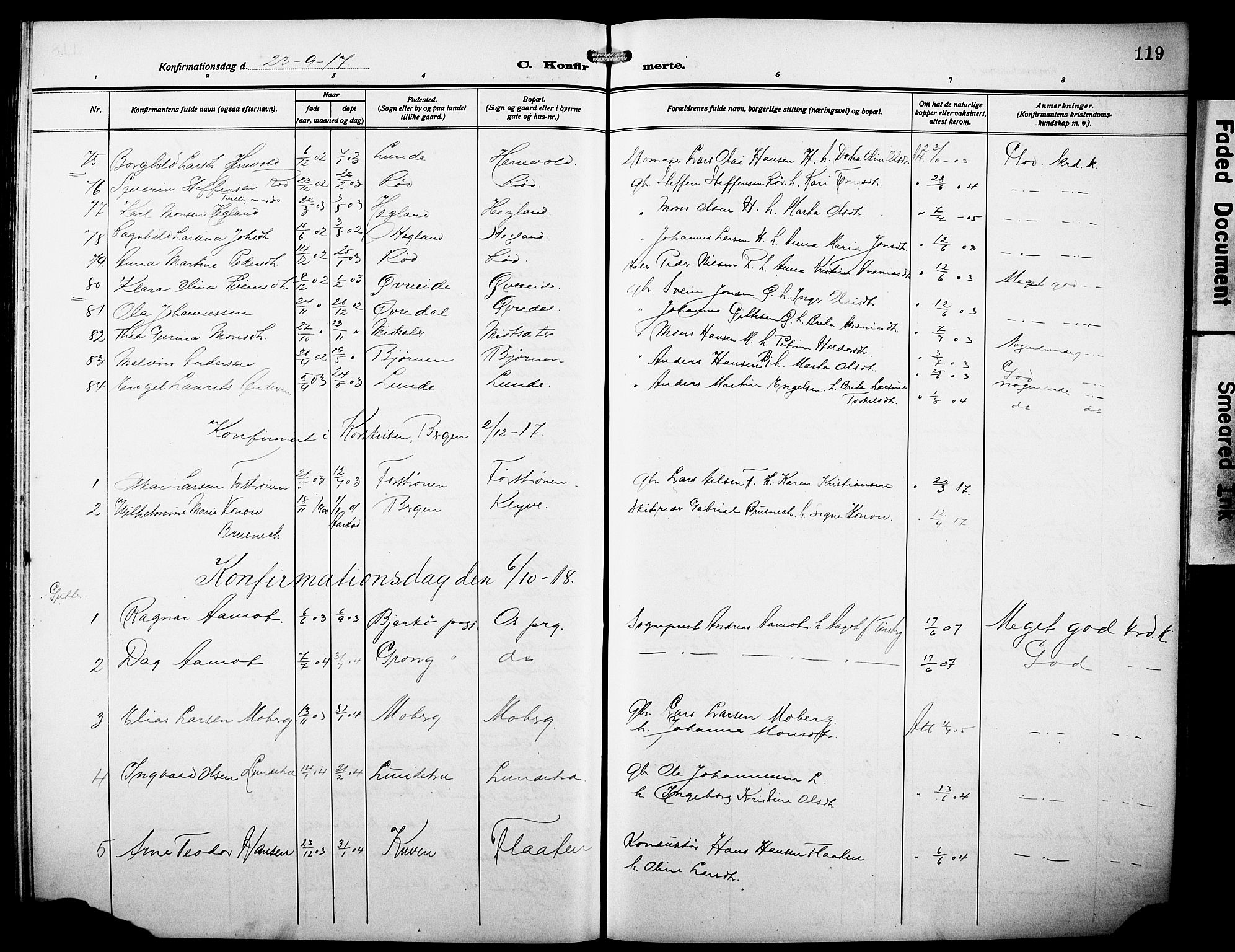 Os sokneprestembete, SAB/A-99929: Parish register (copy) no. A 4, 1914-1923, p. 119