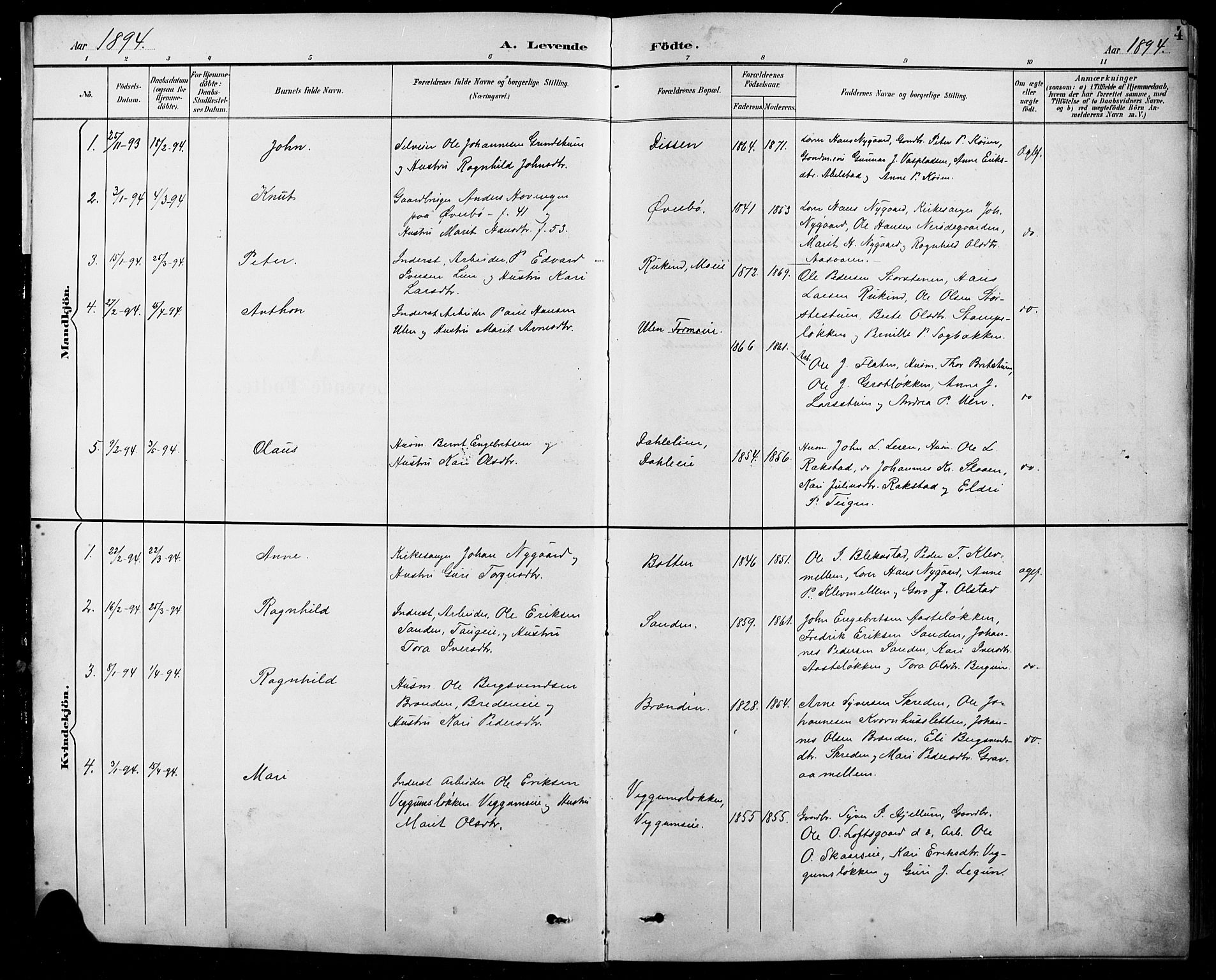 Sel prestekontor, SAH/PREST-074/H/Ha/Hab/L0001: Parish register (copy) no. 1, 1894-1923, p. 4