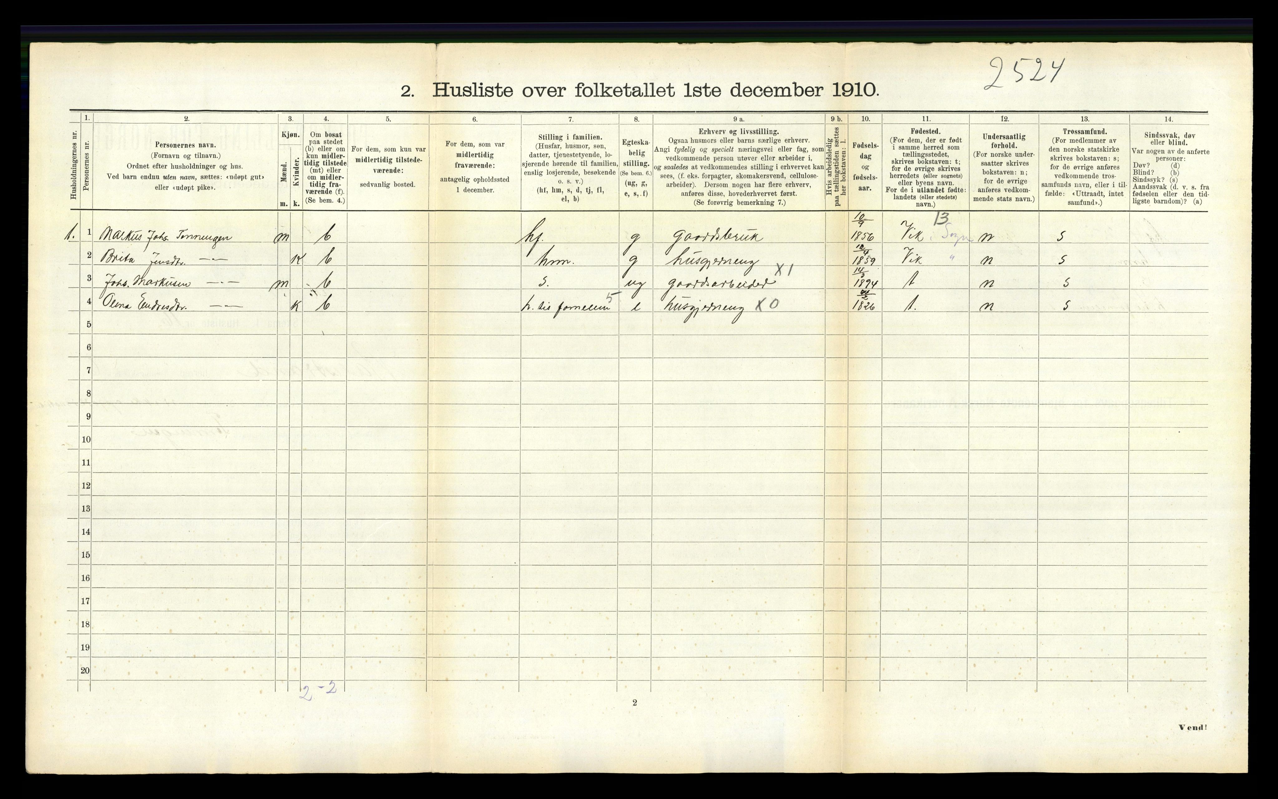 RA, 1910 census for Balestrand, 1910, p. 481