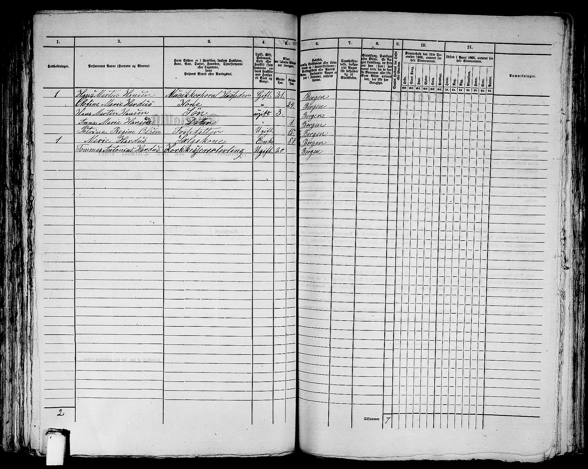 RA, 1865 census for Bergen, 1865, p. 1806