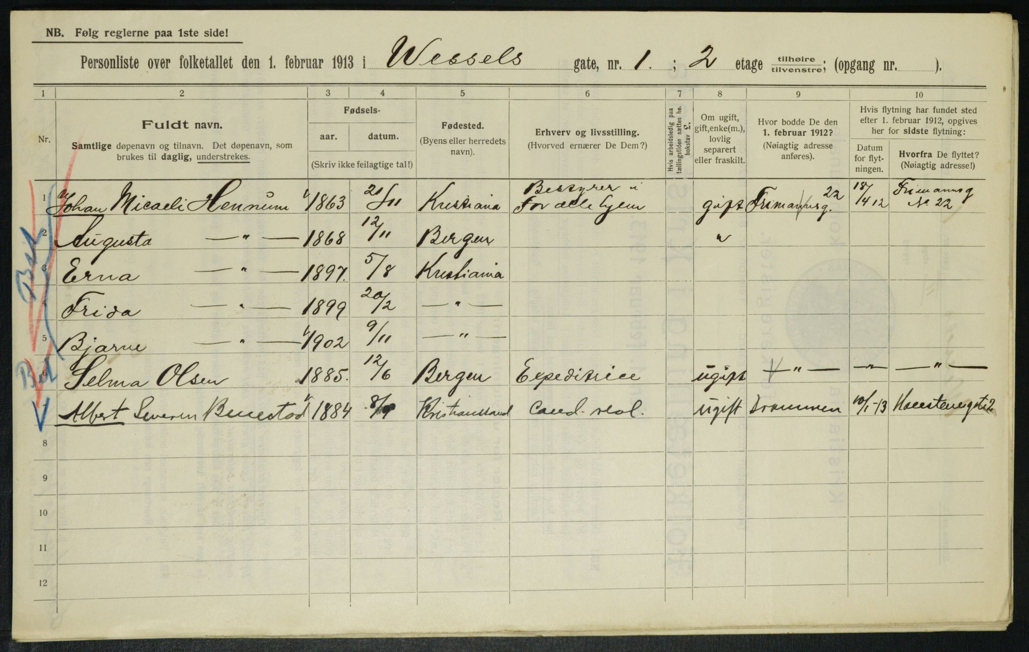 OBA, Municipal Census 1913 for Kristiania, 1913, p. 127813