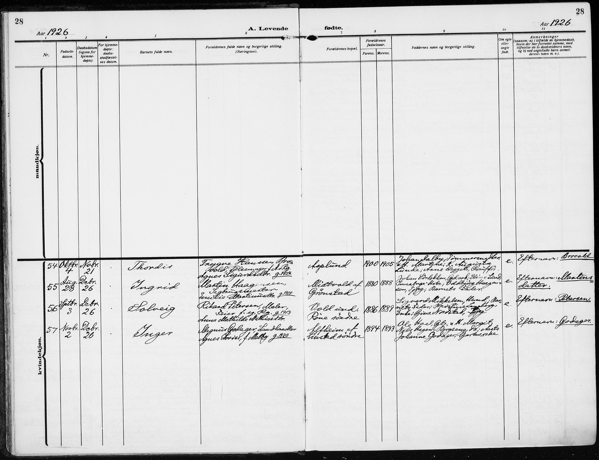 Stange prestekontor, AV/SAH-PREST-002/K/L0026: Parish register (official) no. 26, 1923-1937, p. 28