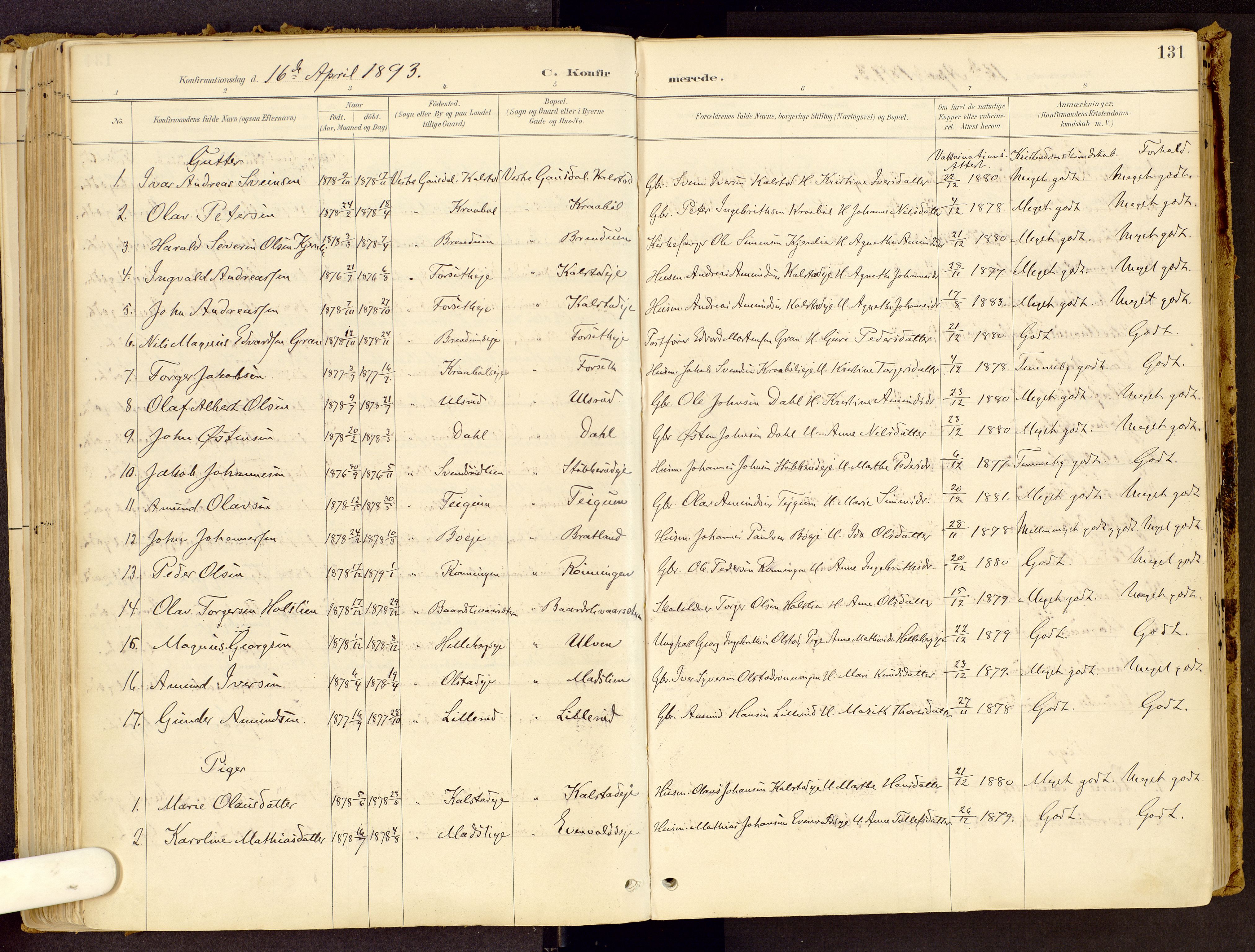 Vestre Gausdal prestekontor, SAH/PREST-094/H/Ha/Haa/L0001: Parish register (official) no. 1, 1887-1914, p. 131