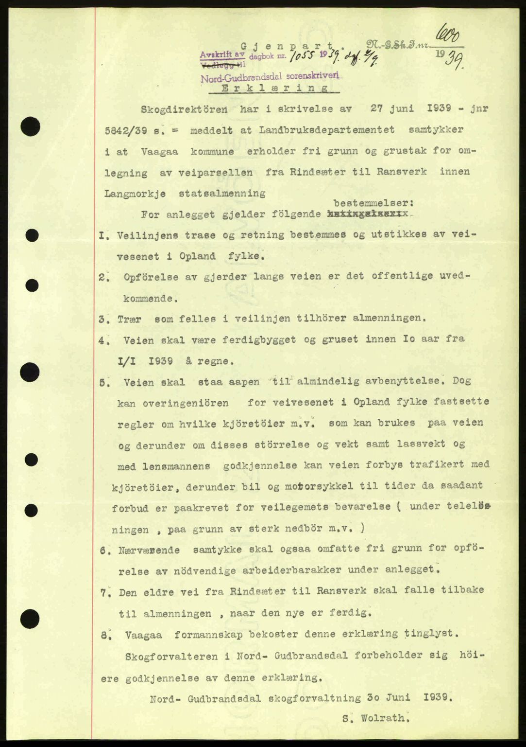 Nord-Gudbrandsdal tingrett, SAH/TING-002/H/Hb/Hbc/L0001: Mortgage book no. B47-B49, 1936-1939, Diary no: : 1055/1939