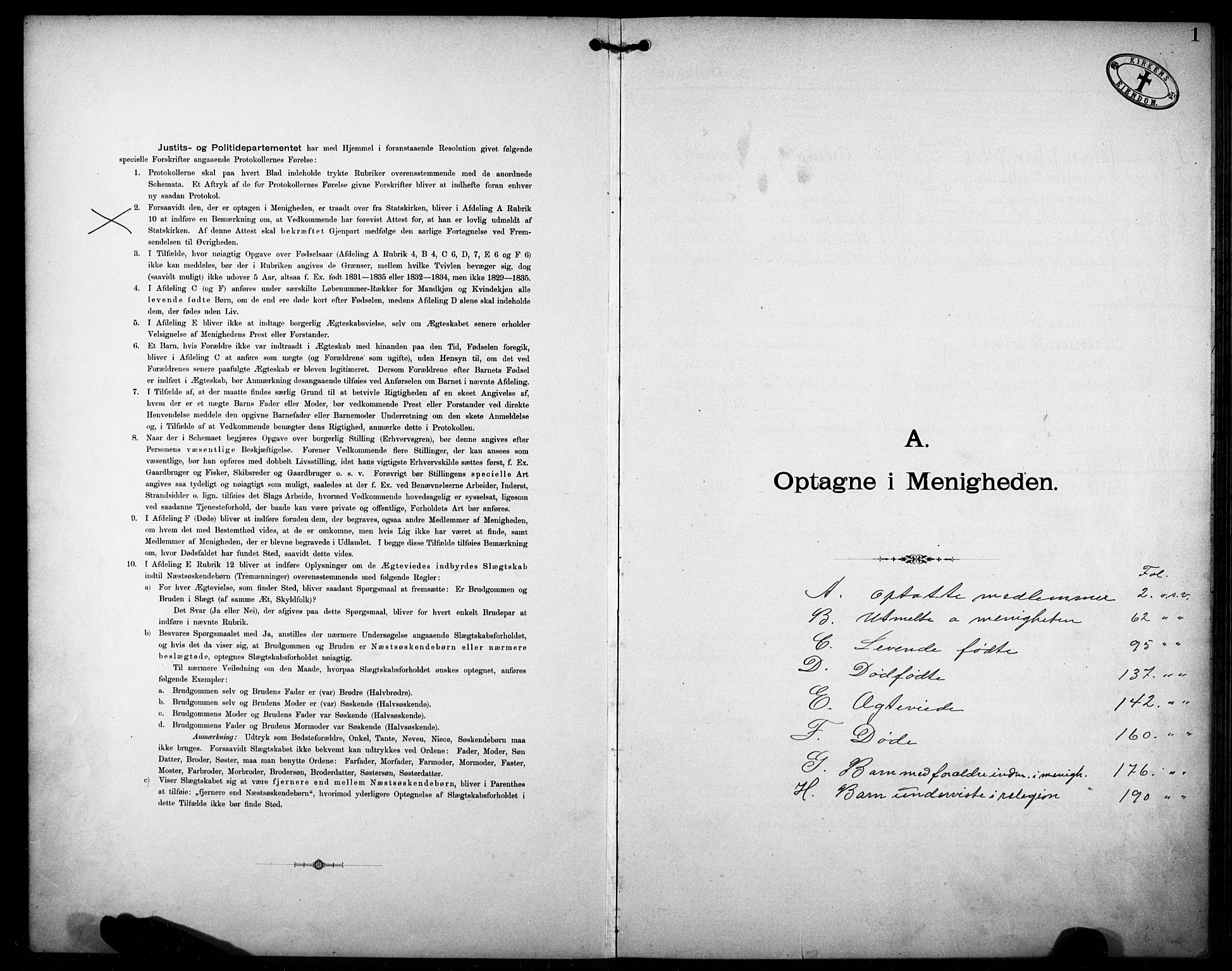 Den katolsk-apostoliske menighet i Larvik, SAKO/P-953/F/Fa/L0001: Dissenter register no. 1, 1892-1933, p. 1