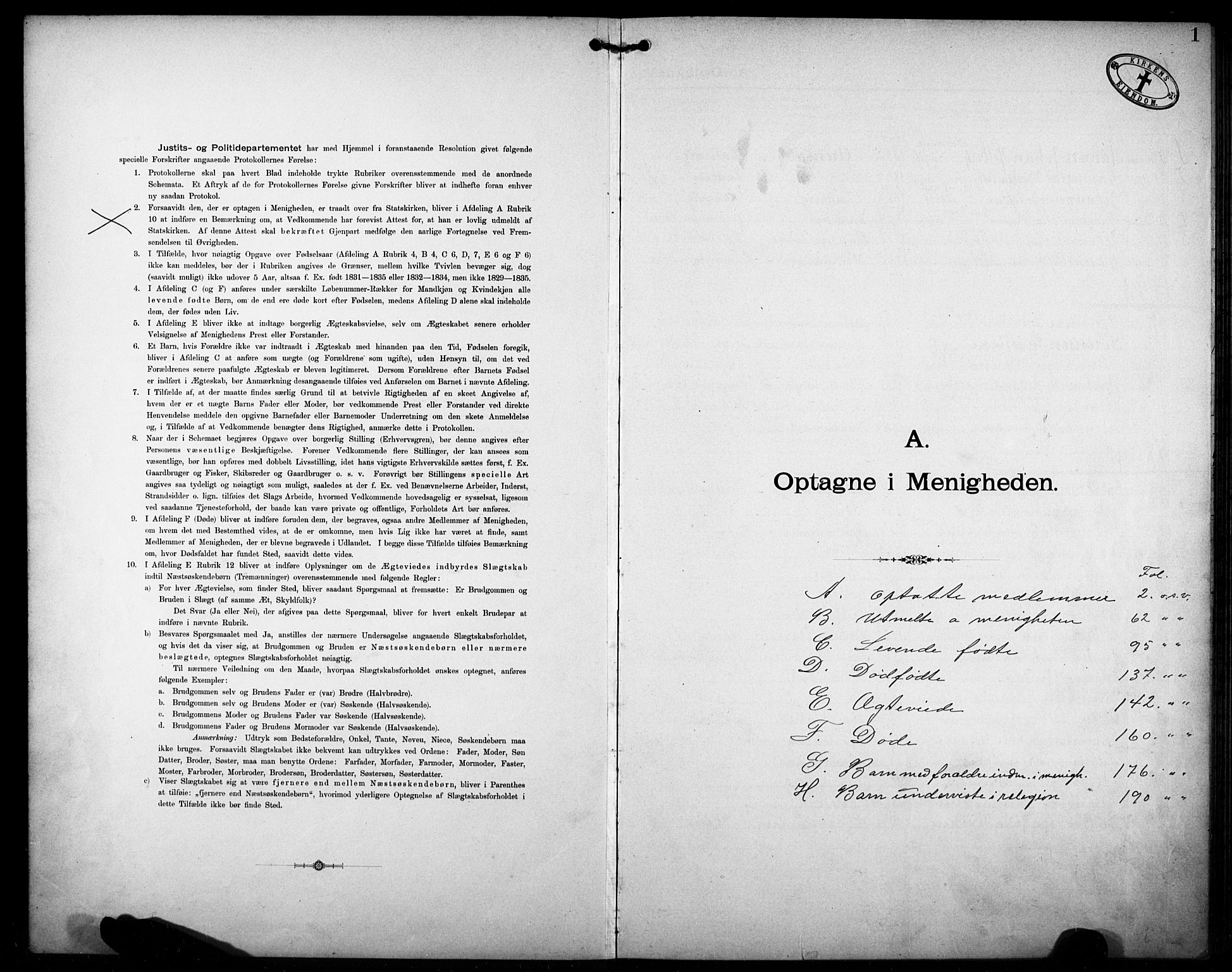 Den katolsk-apostoliske menighet i Larvik, AV/SAKO-P-953/F/Fa/L0001: Dissenter register no. 1, 1892-1933, p. 1