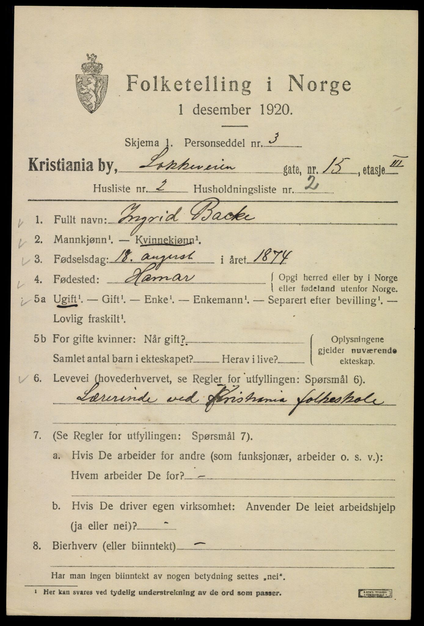 SAO, 1920 census for Kristiania, 1920, p. 367943