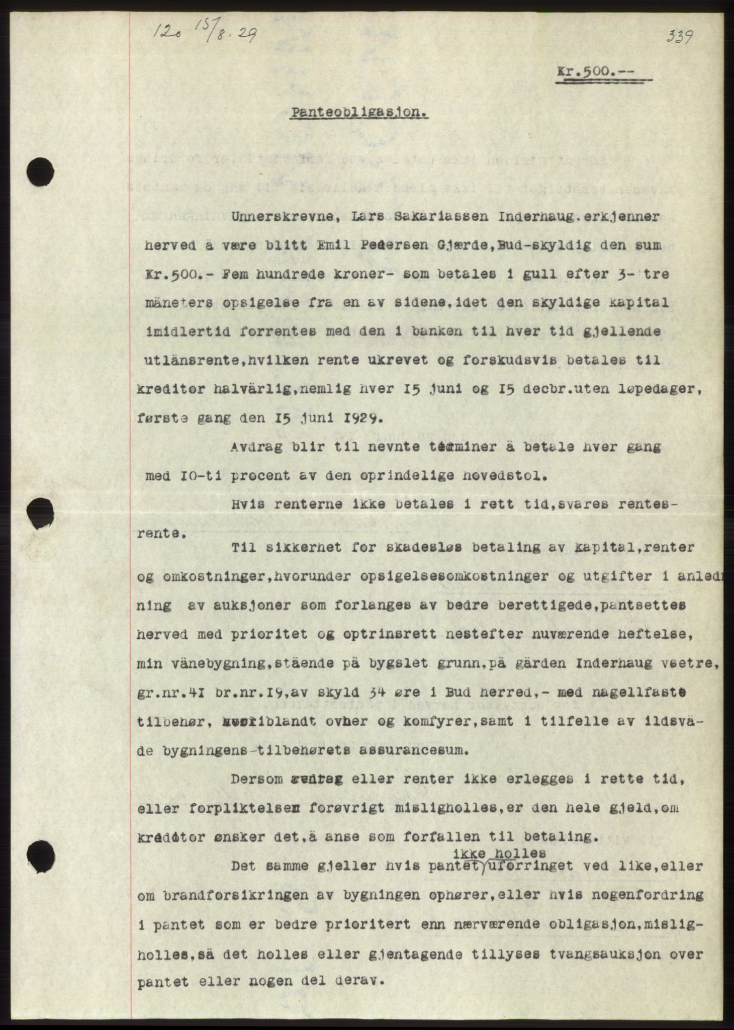 Romsdal sorenskriveri, AV/SAT-A-4149/1/2/2C/L0056: Mortgage book no. 50, 1929-1929, Deed date: 15.08.1929