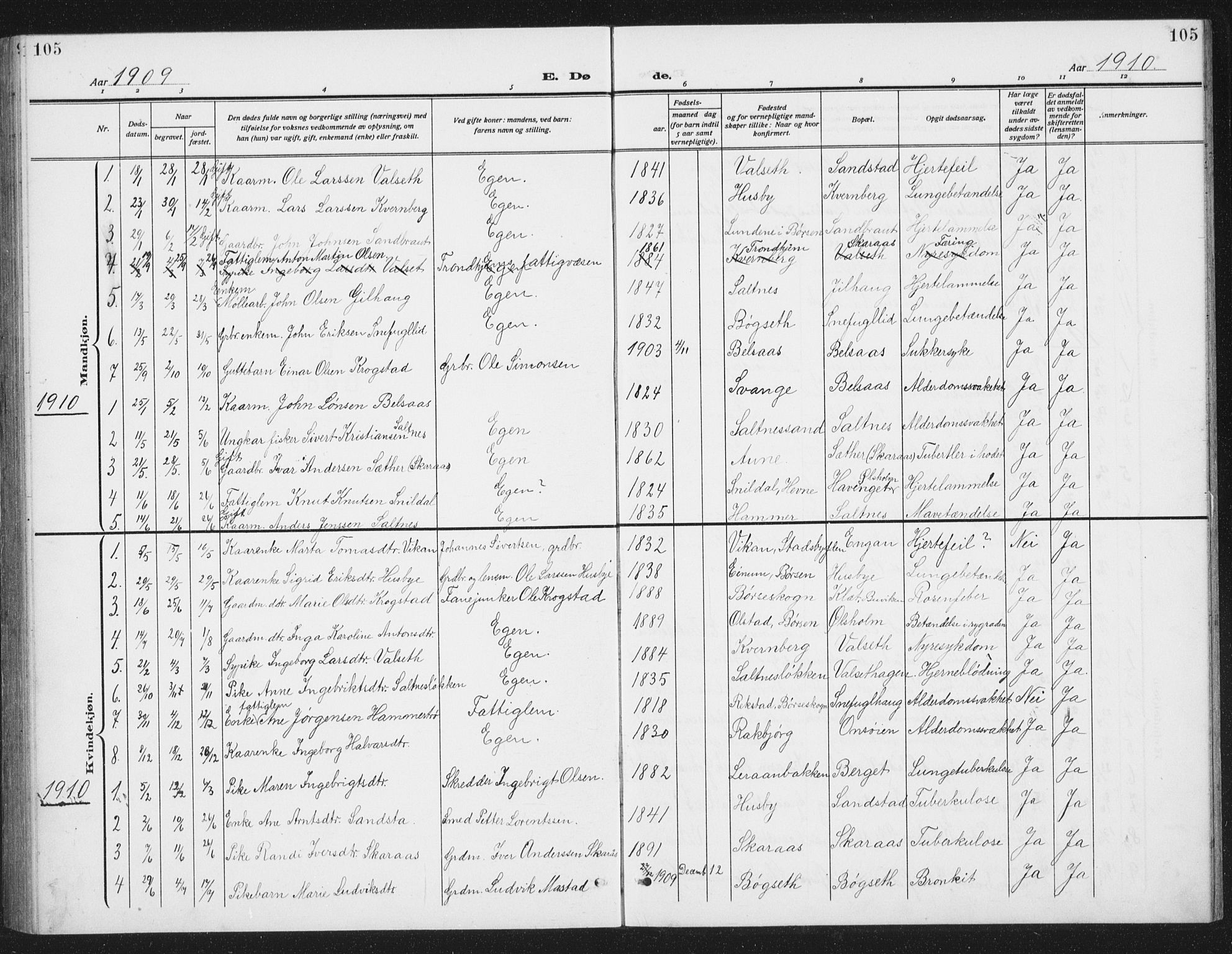 Ministerialprotokoller, klokkerbøker og fødselsregistre - Sør-Trøndelag, SAT/A-1456/666/L0791: Parish register (copy) no. 666C04, 1909-1939, p. 105