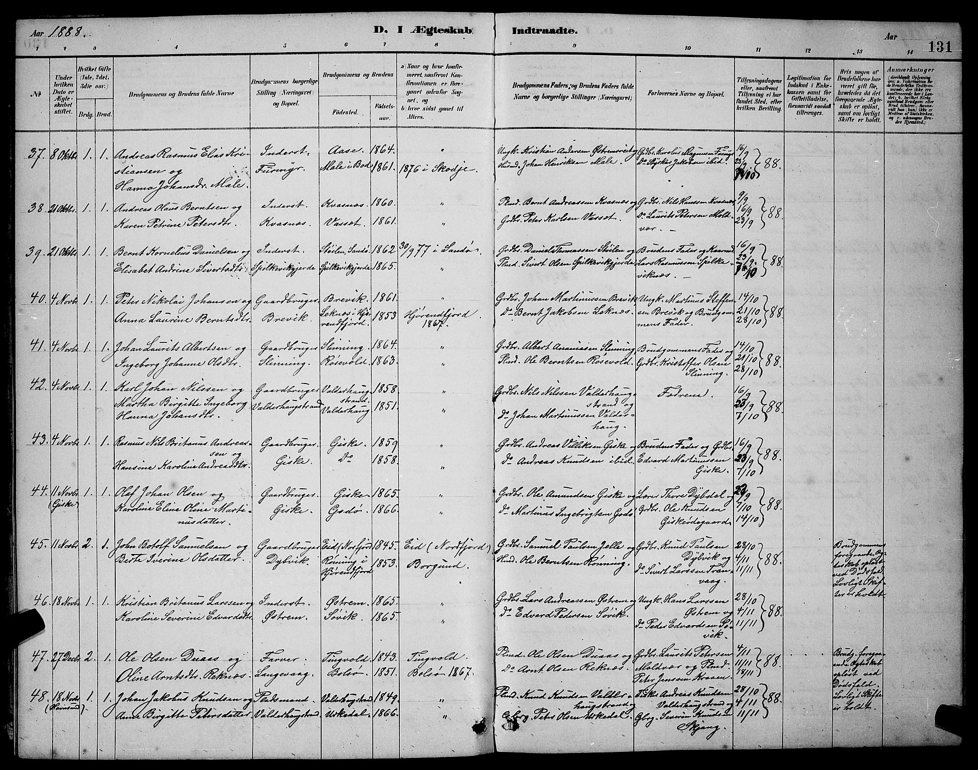 Ministerialprotokoller, klokkerbøker og fødselsregistre - Møre og Romsdal, AV/SAT-A-1454/528/L0430: Parish register (copy) no. 528C11, 1884-1899, p. 131