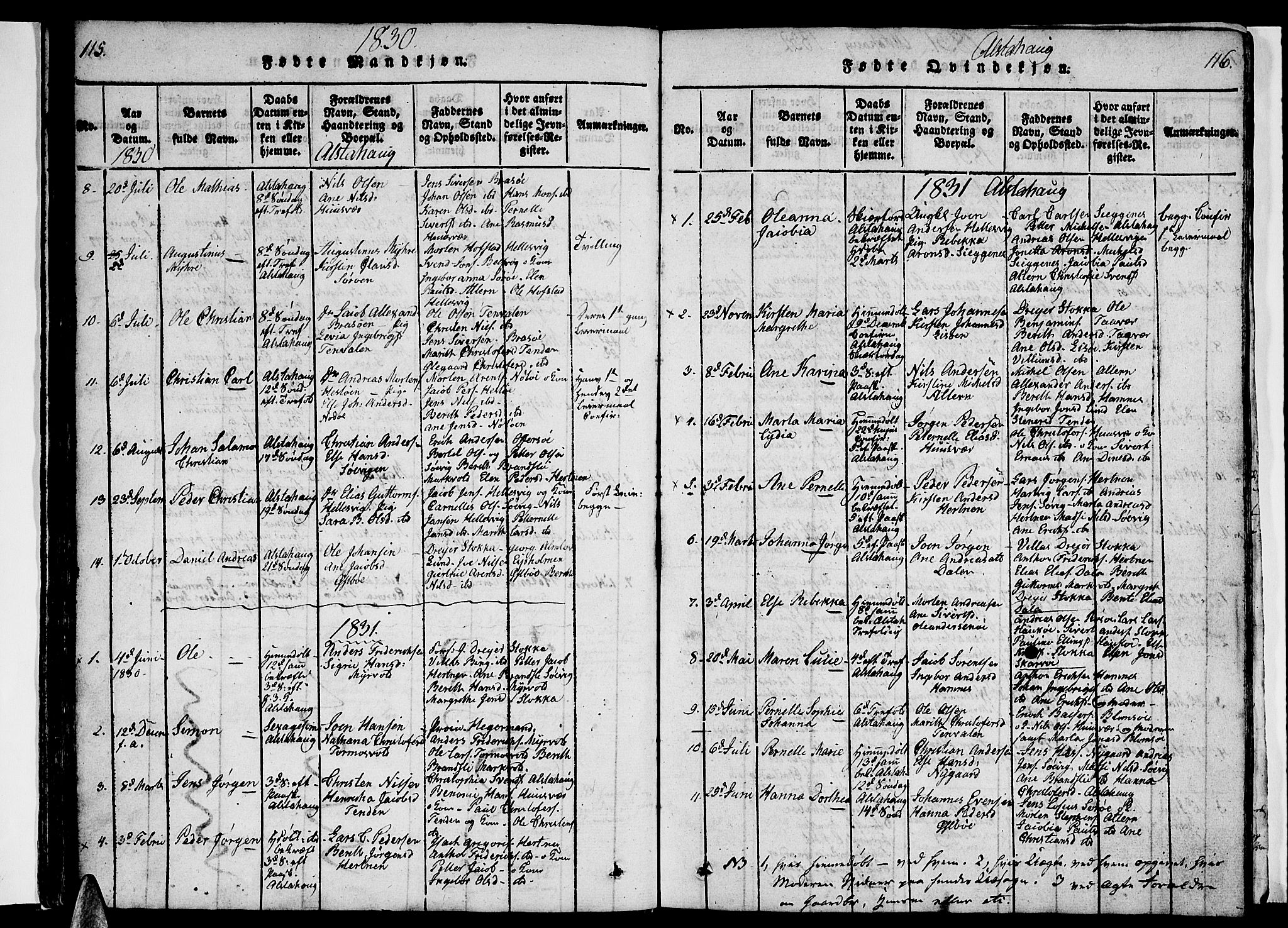 Ministerialprotokoller, klokkerbøker og fødselsregistre - Nordland, AV/SAT-A-1459/830/L0457: Parish register (copy) no. 830C01 /1, 1820-1842, p. 115-116