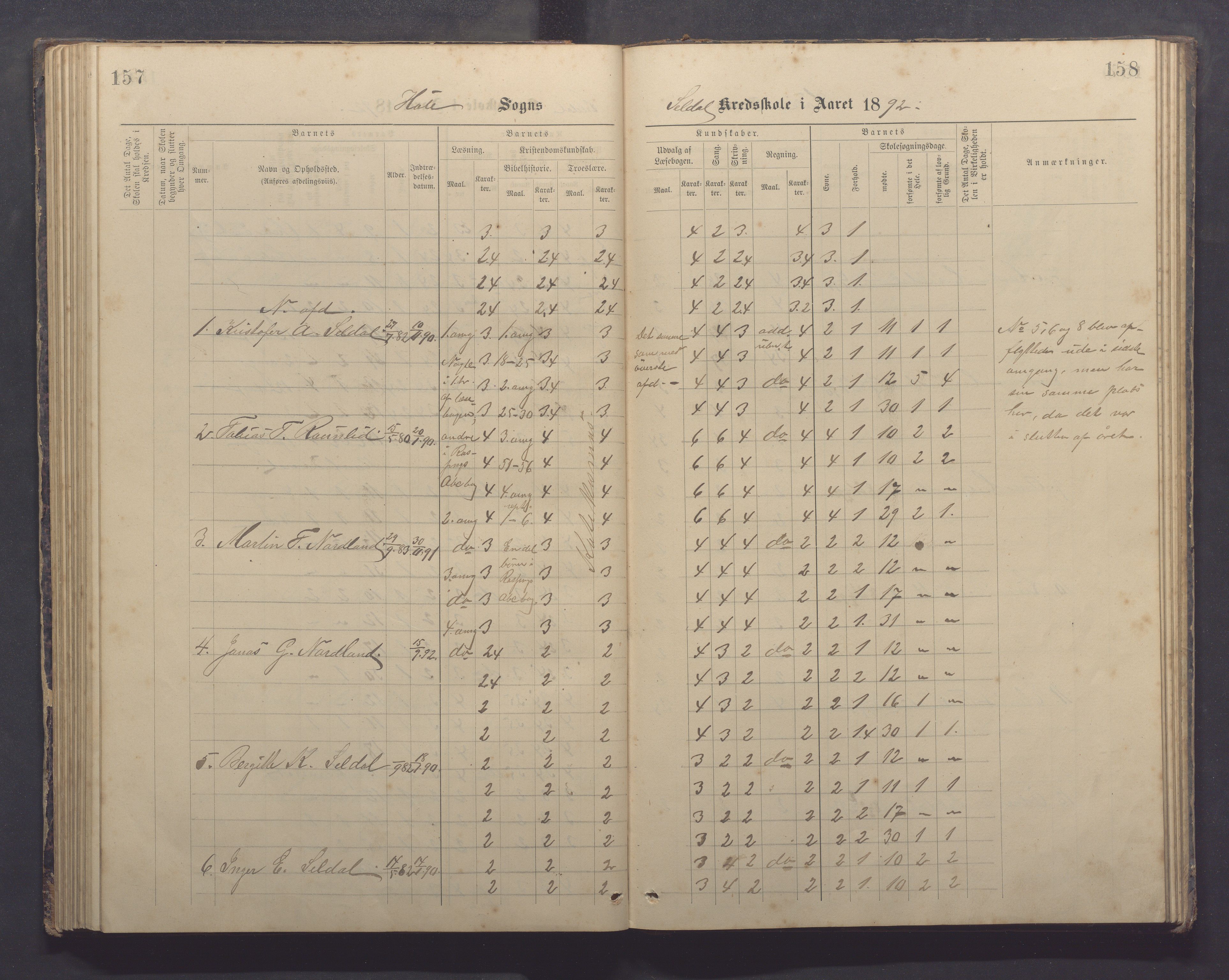 Høle kommune - Tengesdal skole, IKAR/K-100033/F/L0001: Skoleprotokoll, 1884-1893, p. 157-158