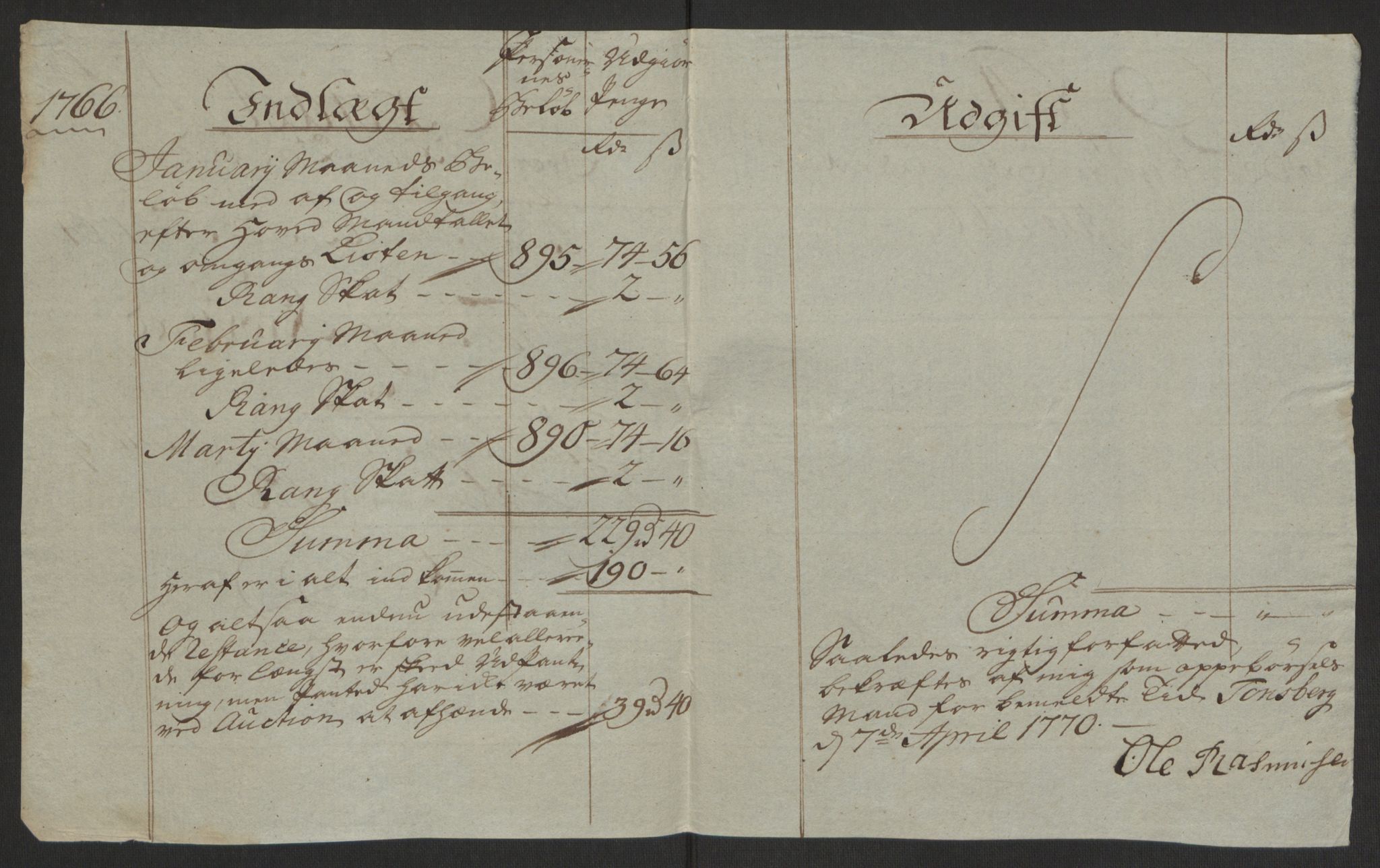 Rentekammeret inntil 1814, Reviderte regnskaper, Byregnskaper, RA/EA-4066/R/Rh/L0162/0001: [H4] Kontribusjonsregnskap / Ekstraskatt, Tønsberg, 1762-1772, p. 251