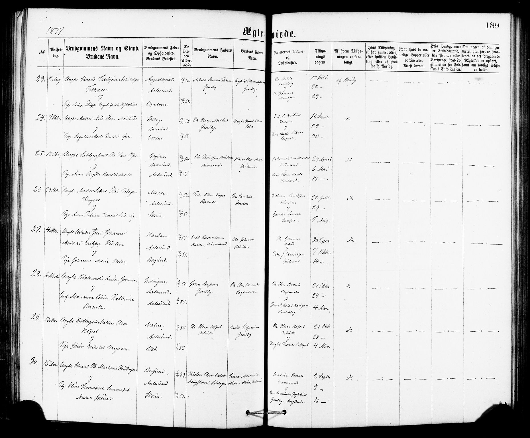 Ministerialprotokoller, klokkerbøker og fødselsregistre - Møre og Romsdal, AV/SAT-A-1454/529/L0453: Parish register (official) no. 529A03, 1872-1877, p. 189