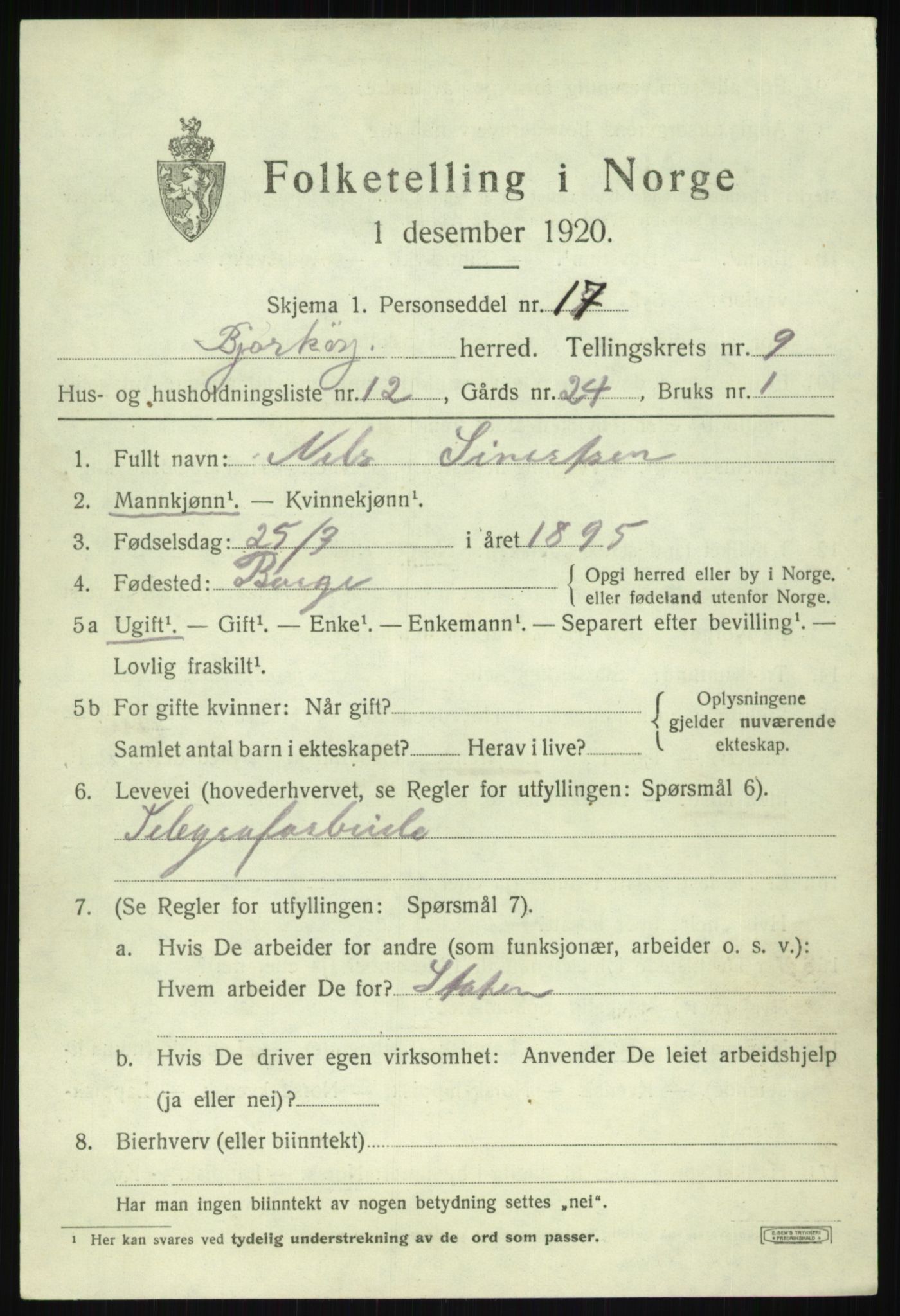 SATØ, 1920 census for Bjarkøy, 1920, p. 3991