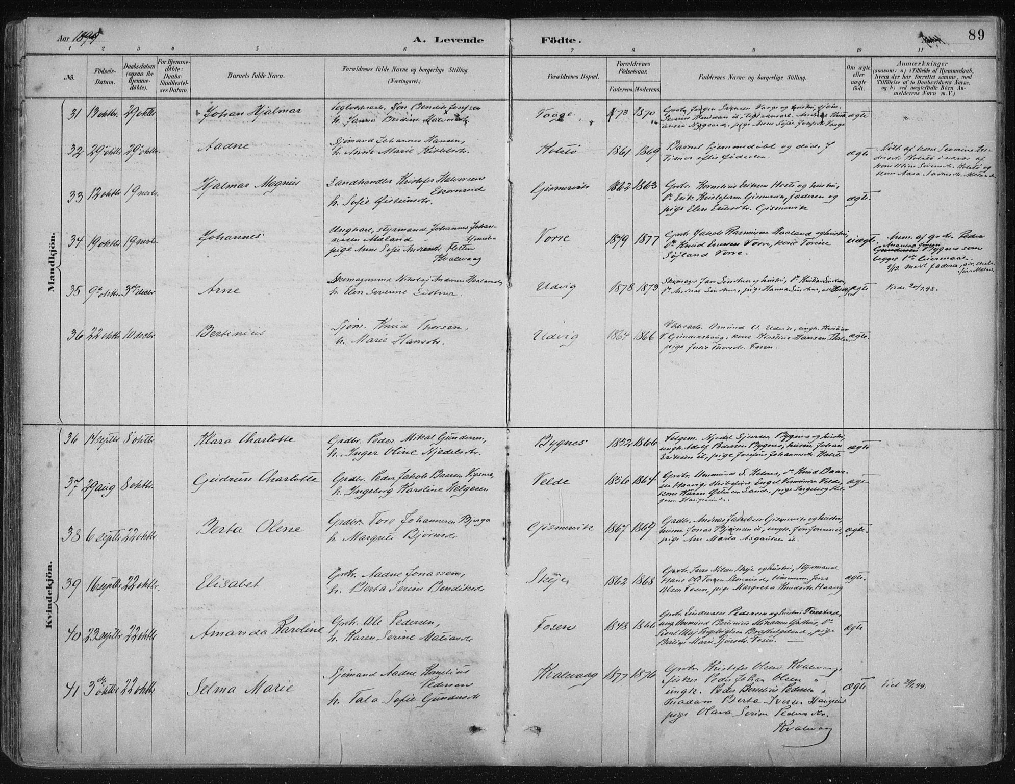 Avaldsnes sokneprestkontor, AV/SAST-A -101851/H/Ha/Haa/L0017: Parish register (official) no. A 17, 1889-1920, p. 89