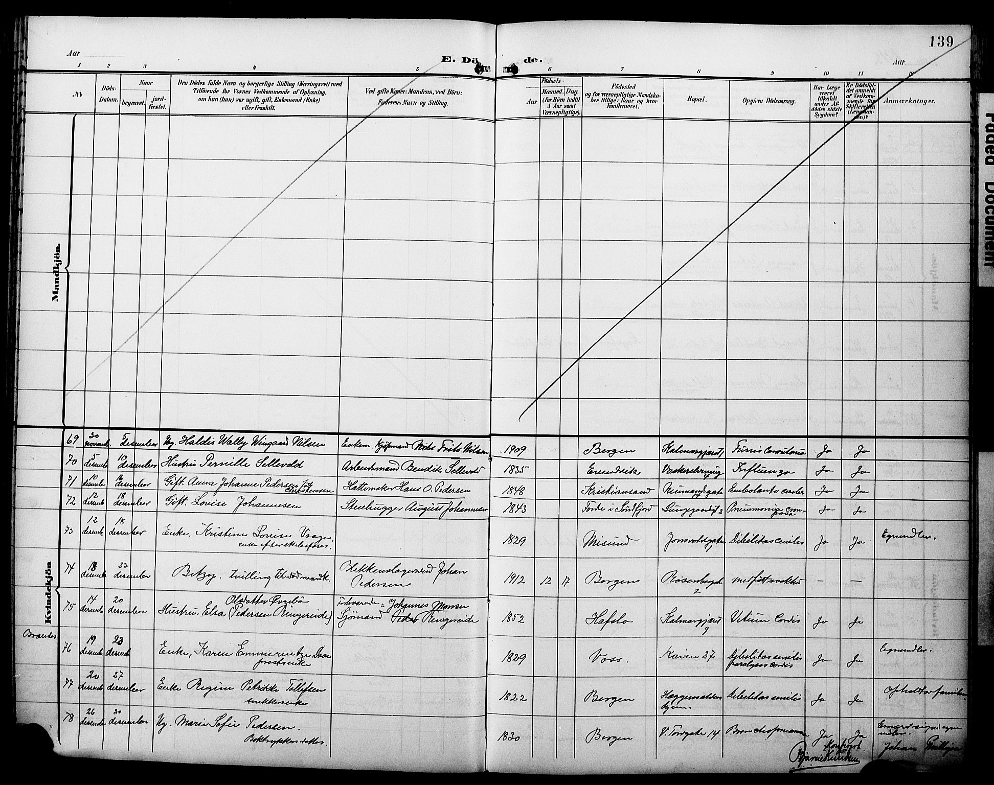 Domkirken sokneprestembete, AV/SAB-A-74801/H/Hab/L0042: Parish register (copy) no. E 6, 1900-1929, p. 139