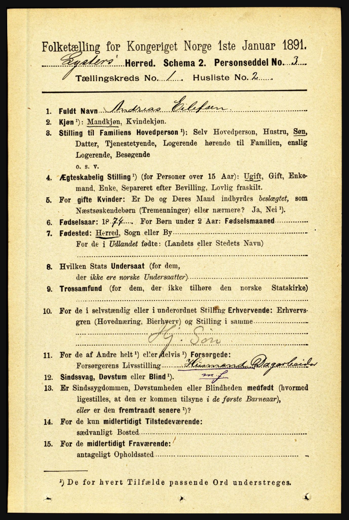 RA, 1891 census for 1426 Luster, 1891, p. 158