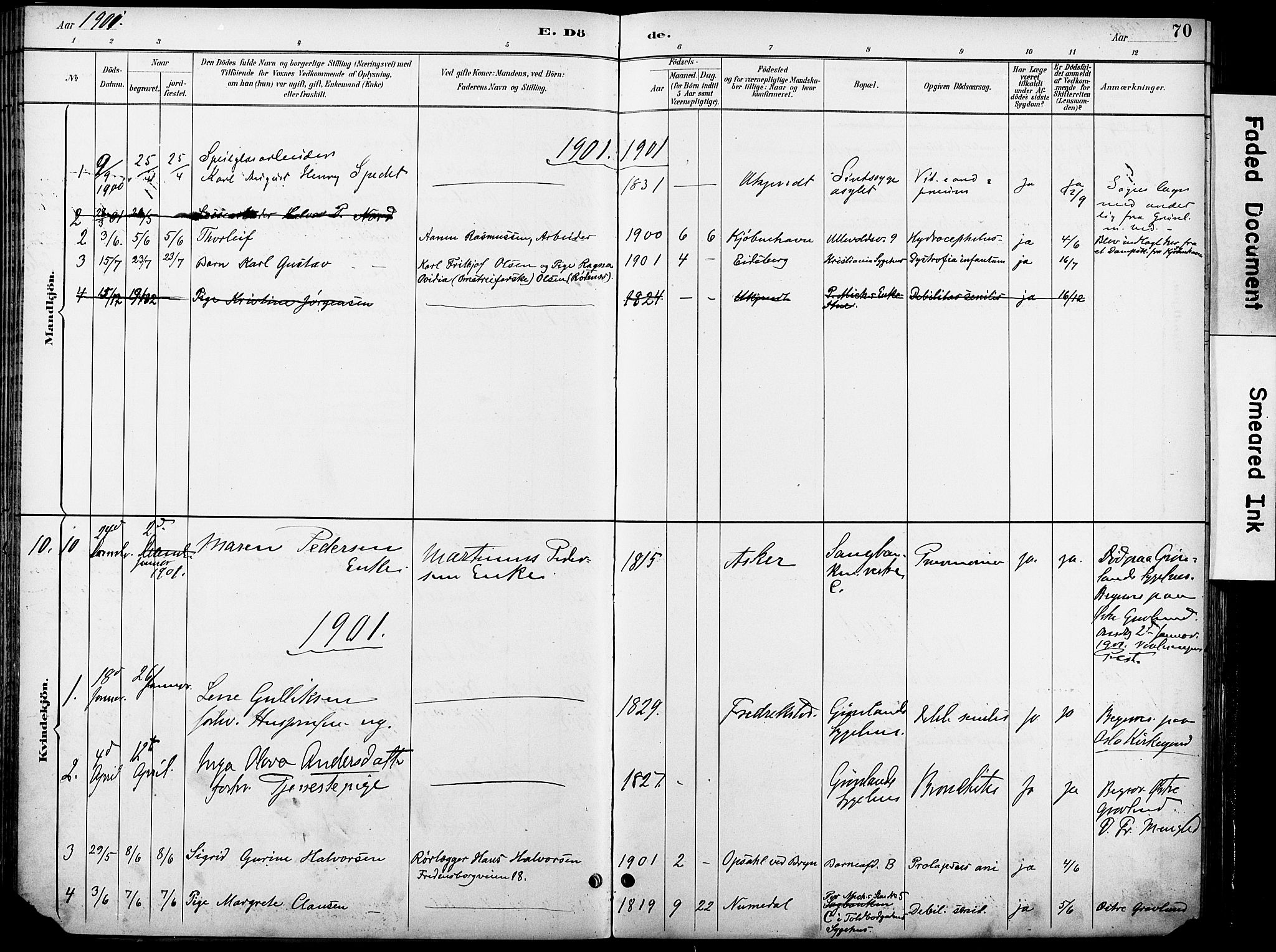 Krohgstøtten sykehusprest Kirkebøker, AV/SAO-A-10854/F/Fa/L0003: Parish register (official) no. 3, 1890-1935, p. 70