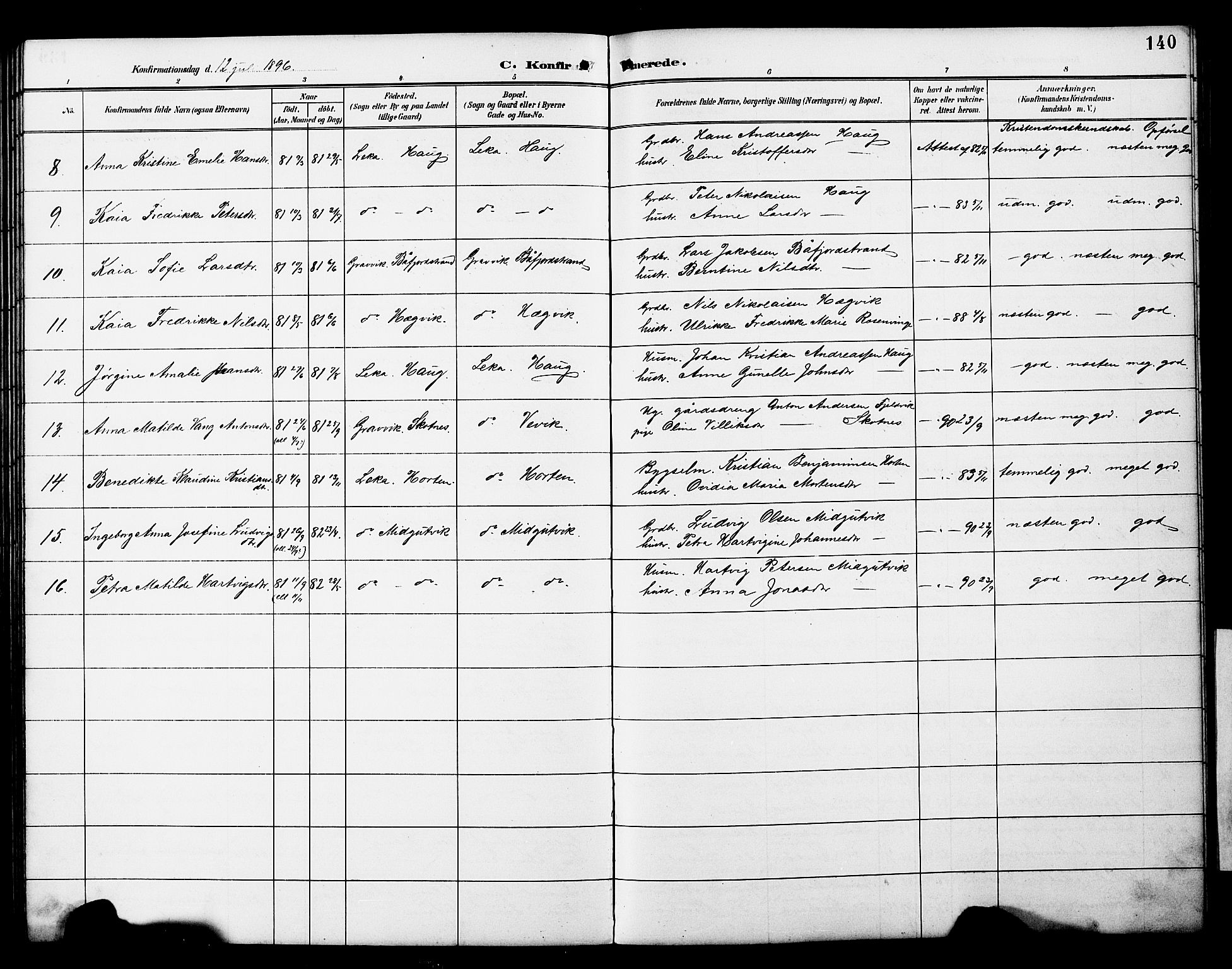 Ministerialprotokoller, klokkerbøker og fødselsregistre - Nord-Trøndelag, SAT/A-1458/788/L0701: Parish register (copy) no. 788C01, 1888-1913, p. 140