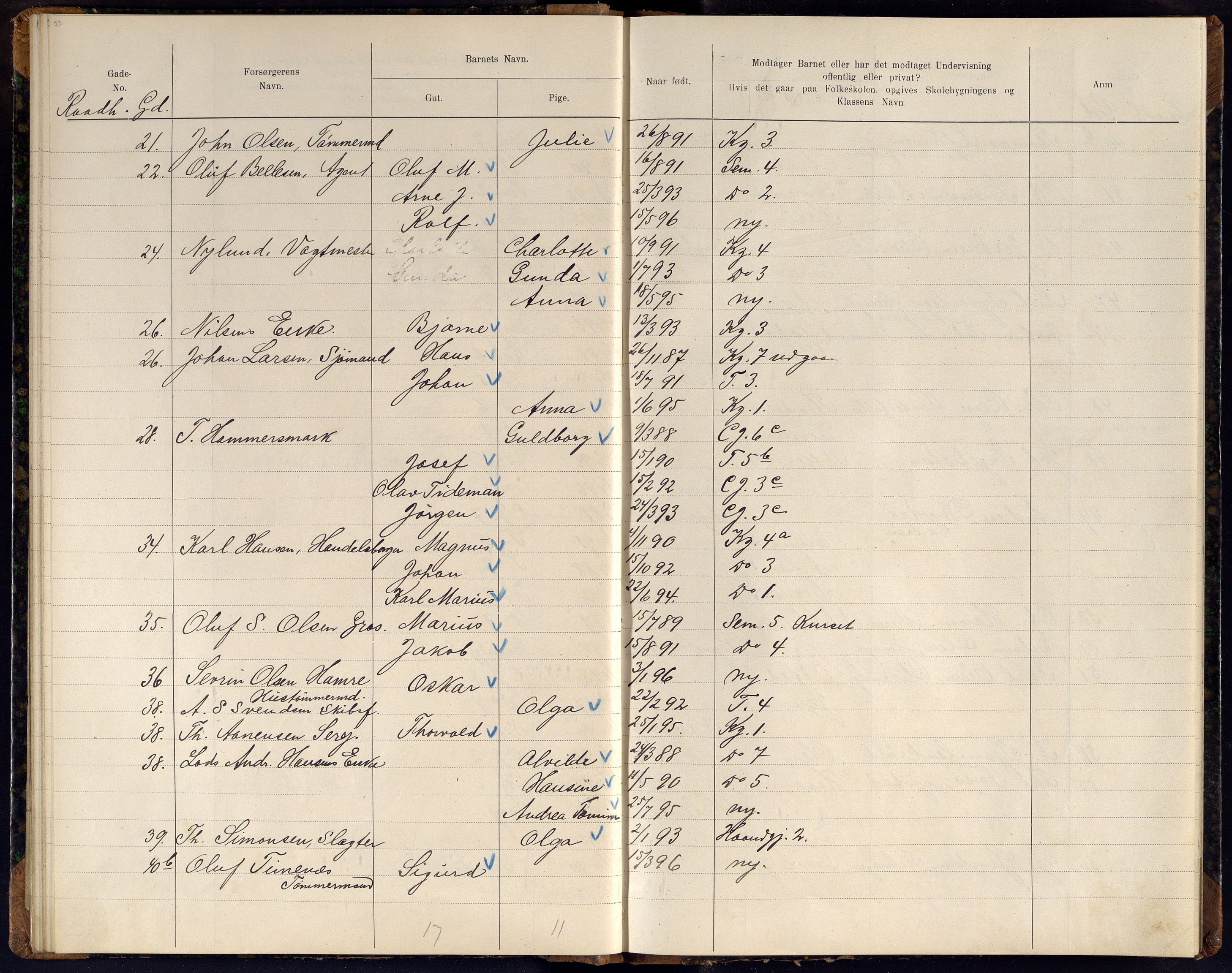 Kristiansand By - Skolekommisjonen/ -Styret, ARKSOR/1001KG510/J/Jb/L0011: Barnetelling, 1902, p. 39-40