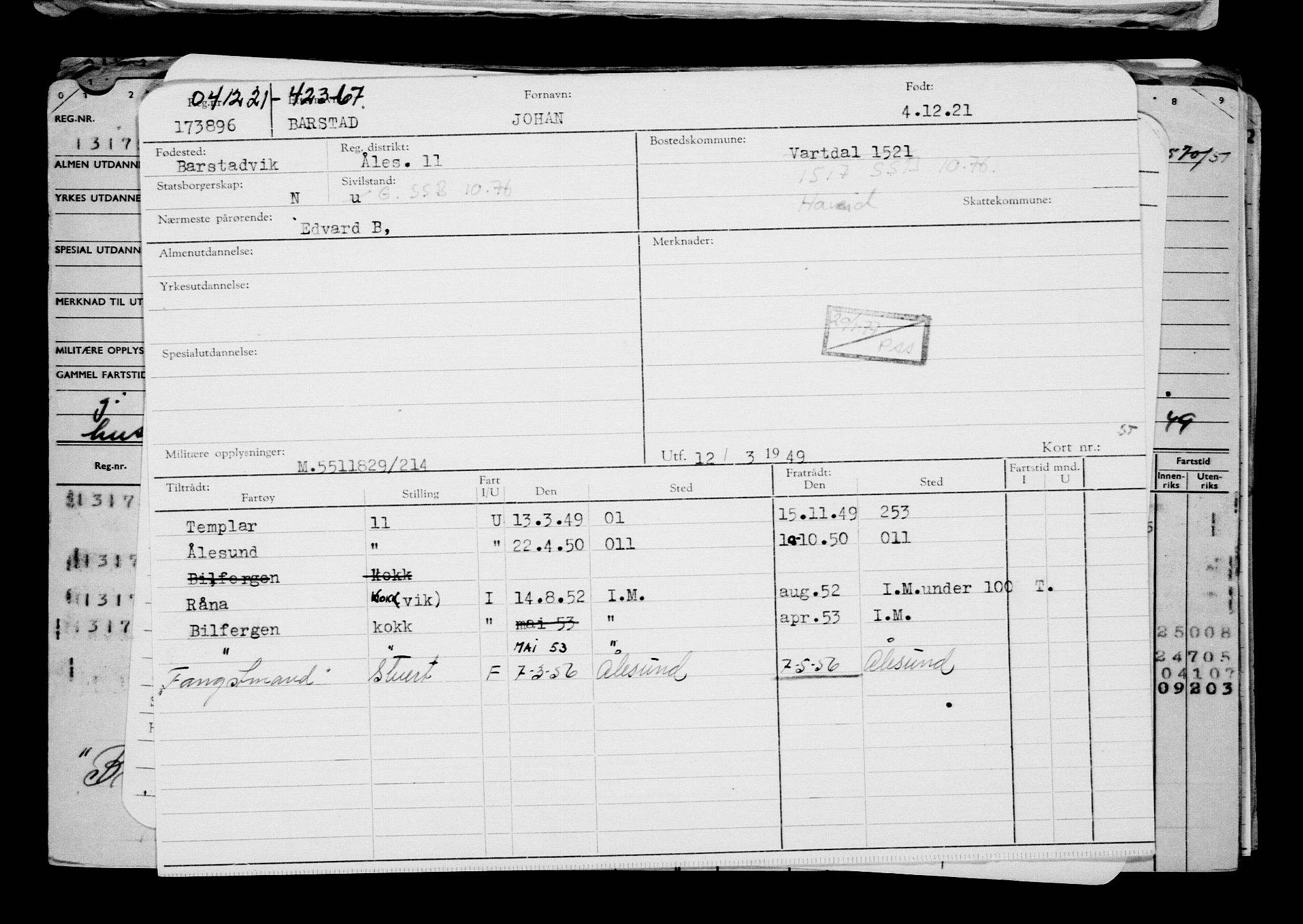 Direktoratet for sjømenn, AV/RA-S-3545/G/Gb/L0200: Hovedkort, 1921, p. 411