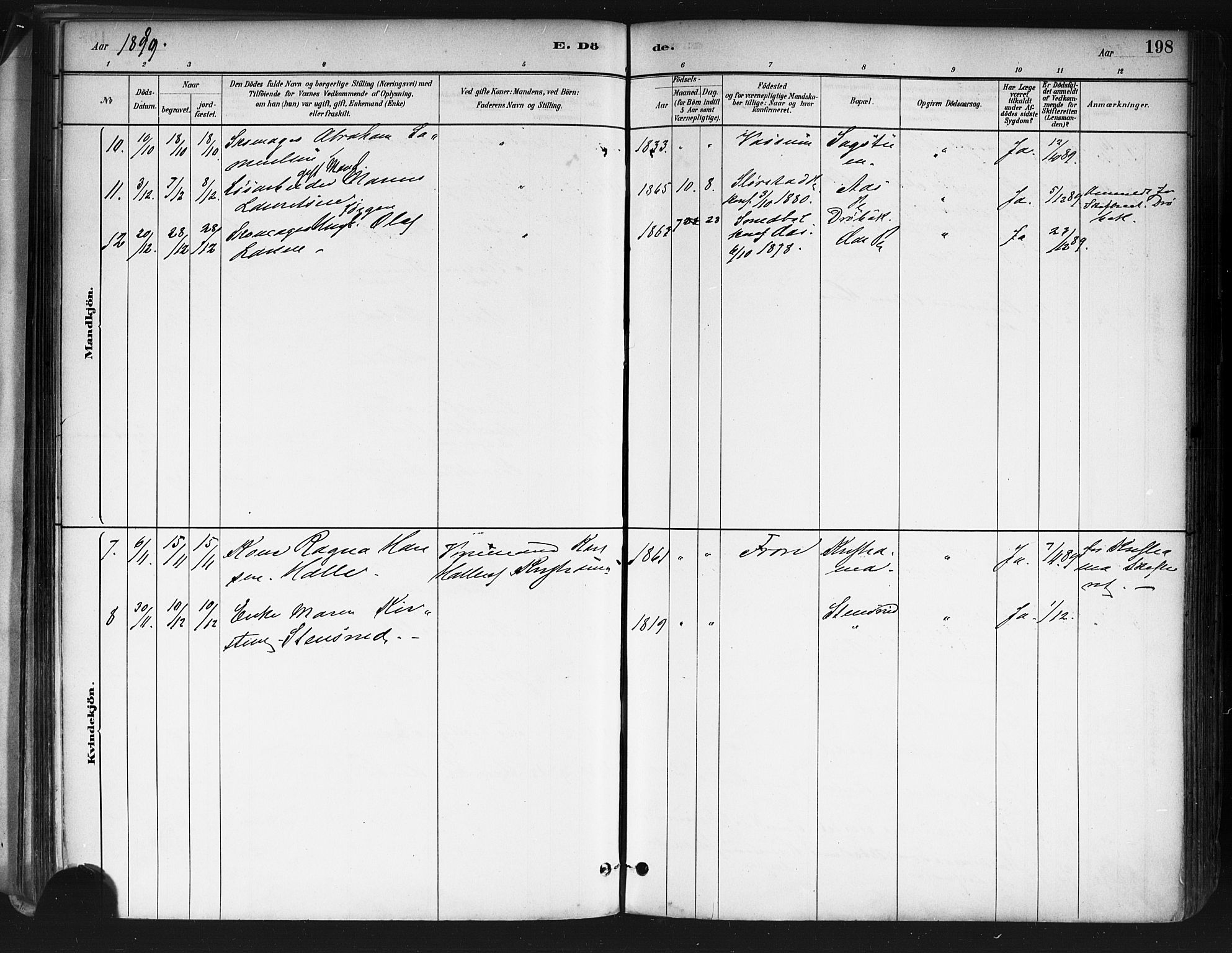 Ås prestekontor Kirkebøker, AV/SAO-A-10894/F/Fa/L0009: Parish register (official) no. I 9, 1881-1900, p. 198