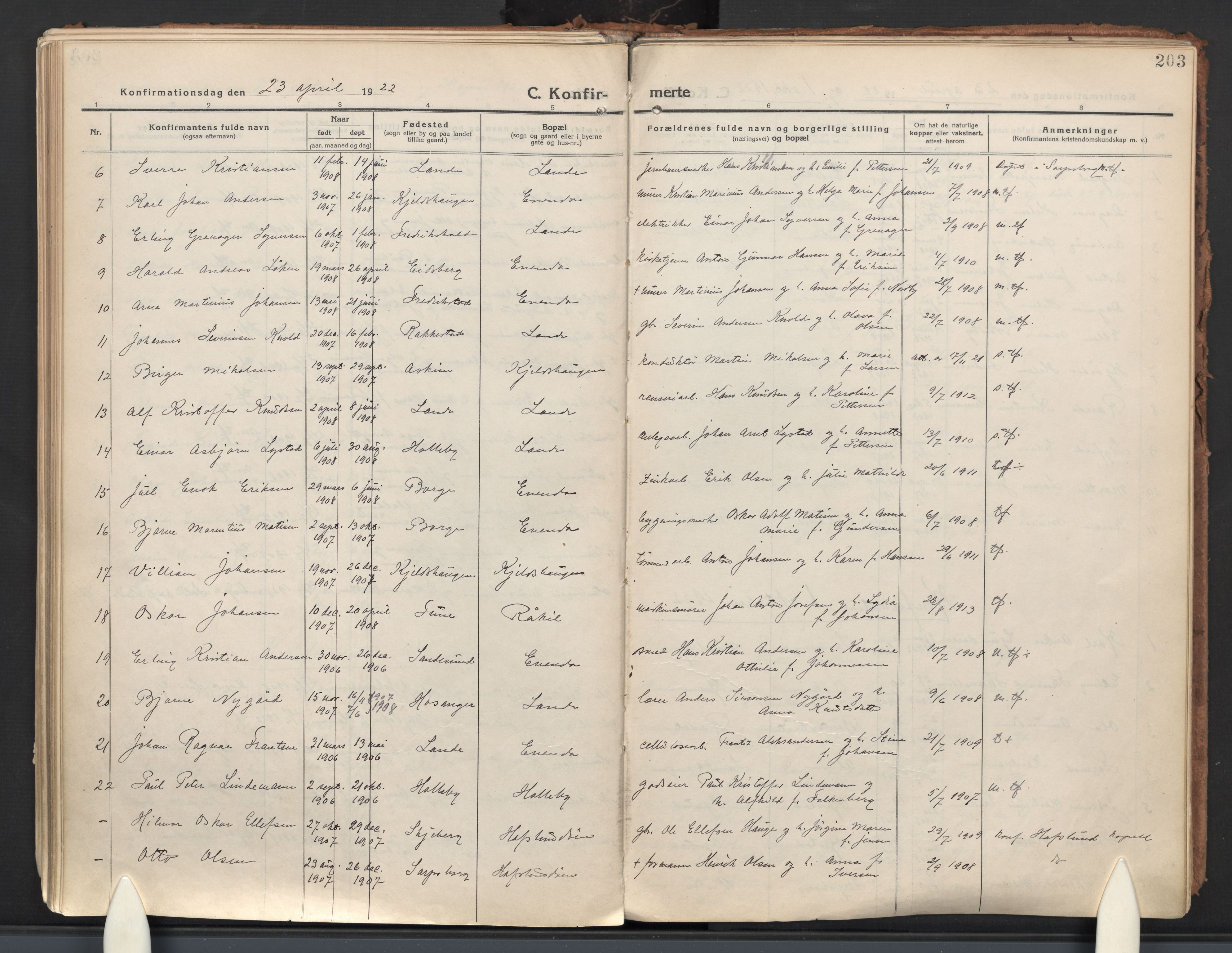 Tune prestekontor Kirkebøker, AV/SAO-A-2007/F/Fa/L0022: Parish register (official) no. 22, 1917-1925, p. 203