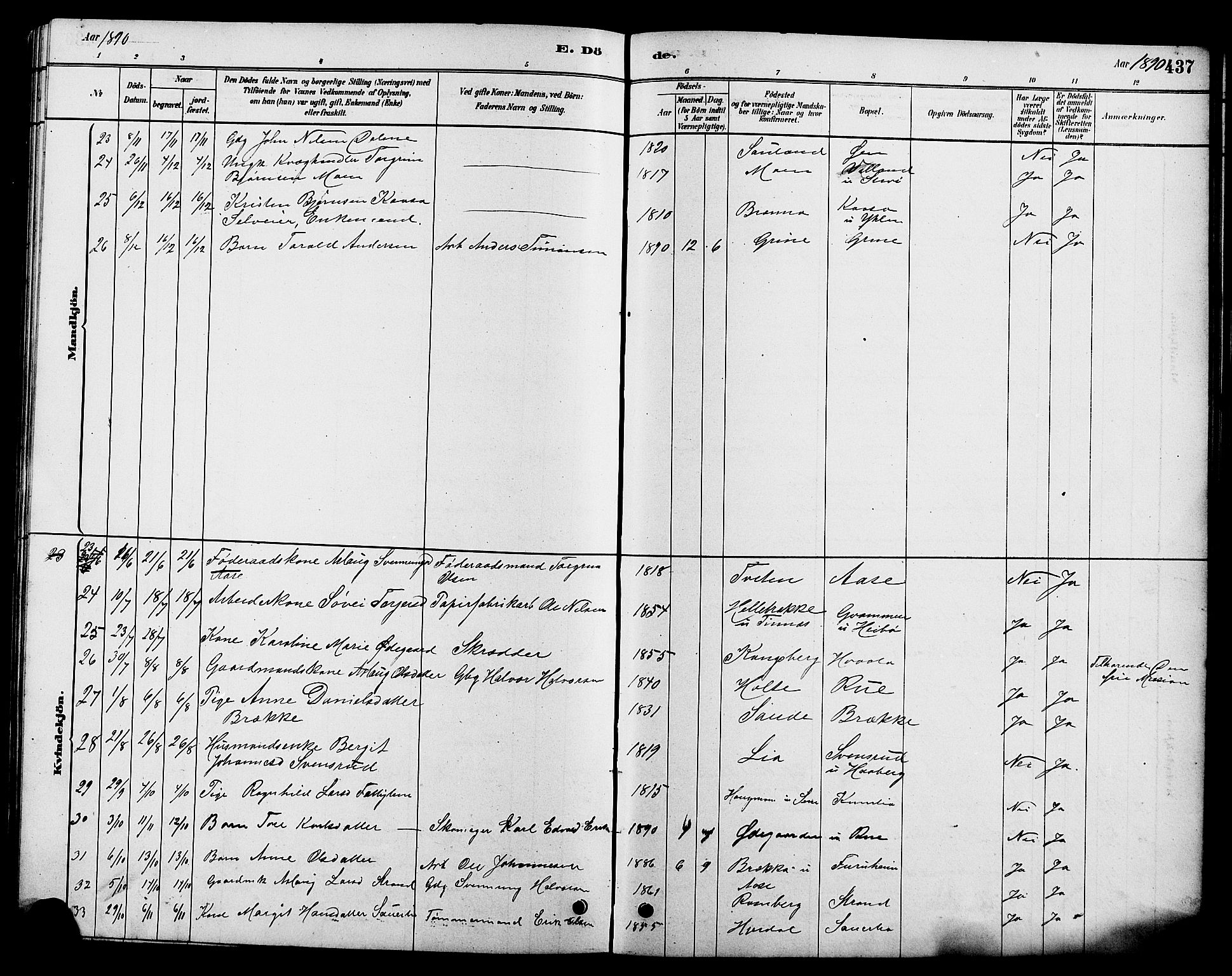 Heddal kirkebøker, AV/SAKO-A-268/G/Ga/L0002: Parish register (copy) no. I 2, 1879-1908, p. 437