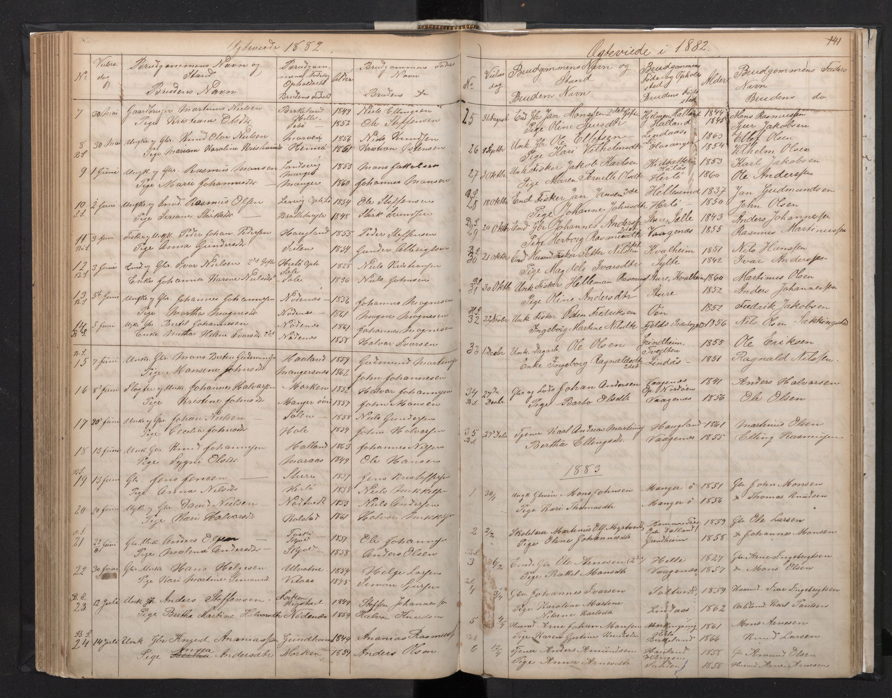 Manger sokneprestembete, AV/SAB-A-76801/H/Hab: Parish register (copy) no. A 1, 1874-1901, p. 140b-141a