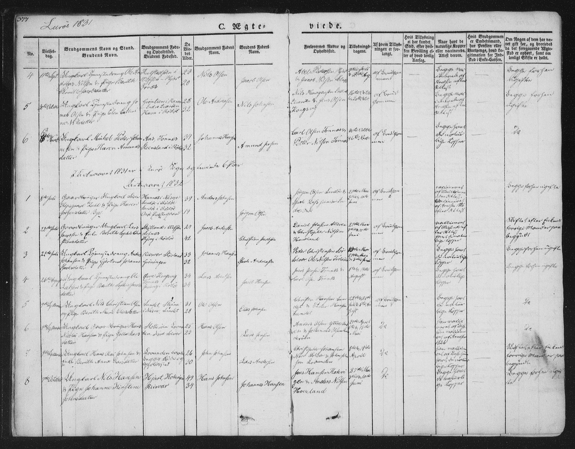 Ministerialprotokoller, klokkerbøker og fødselsregistre - Nordland, AV/SAT-A-1459/839/L0566: Parish register (official) no. 839A03, 1825-1862, p. 377