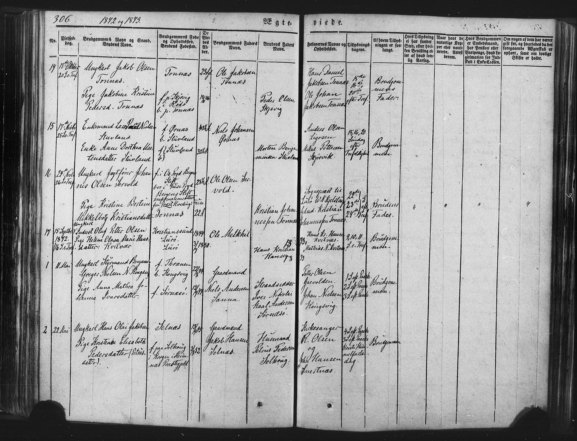 Ministerialprotokoller, klokkerbøker og fødselsregistre - Nordland, SAT/A-1459/839/L0567: Parish register (official) no. 839A04, 1863-1879, p. 306
