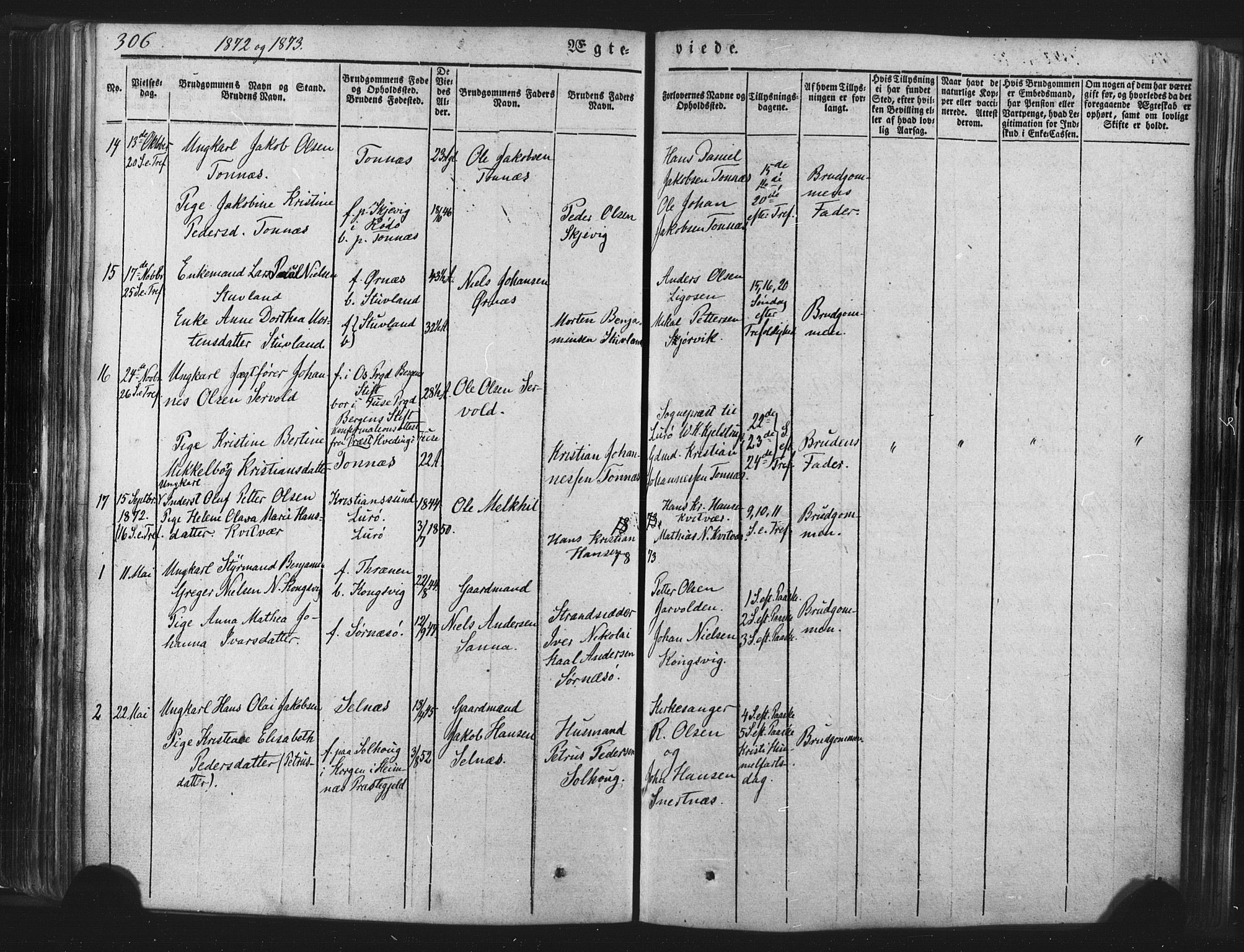 Ministerialprotokoller, klokkerbøker og fødselsregistre - Nordland, AV/SAT-A-1459/839/L0567: Parish register (official) no. 839A04, 1863-1879, p. 306