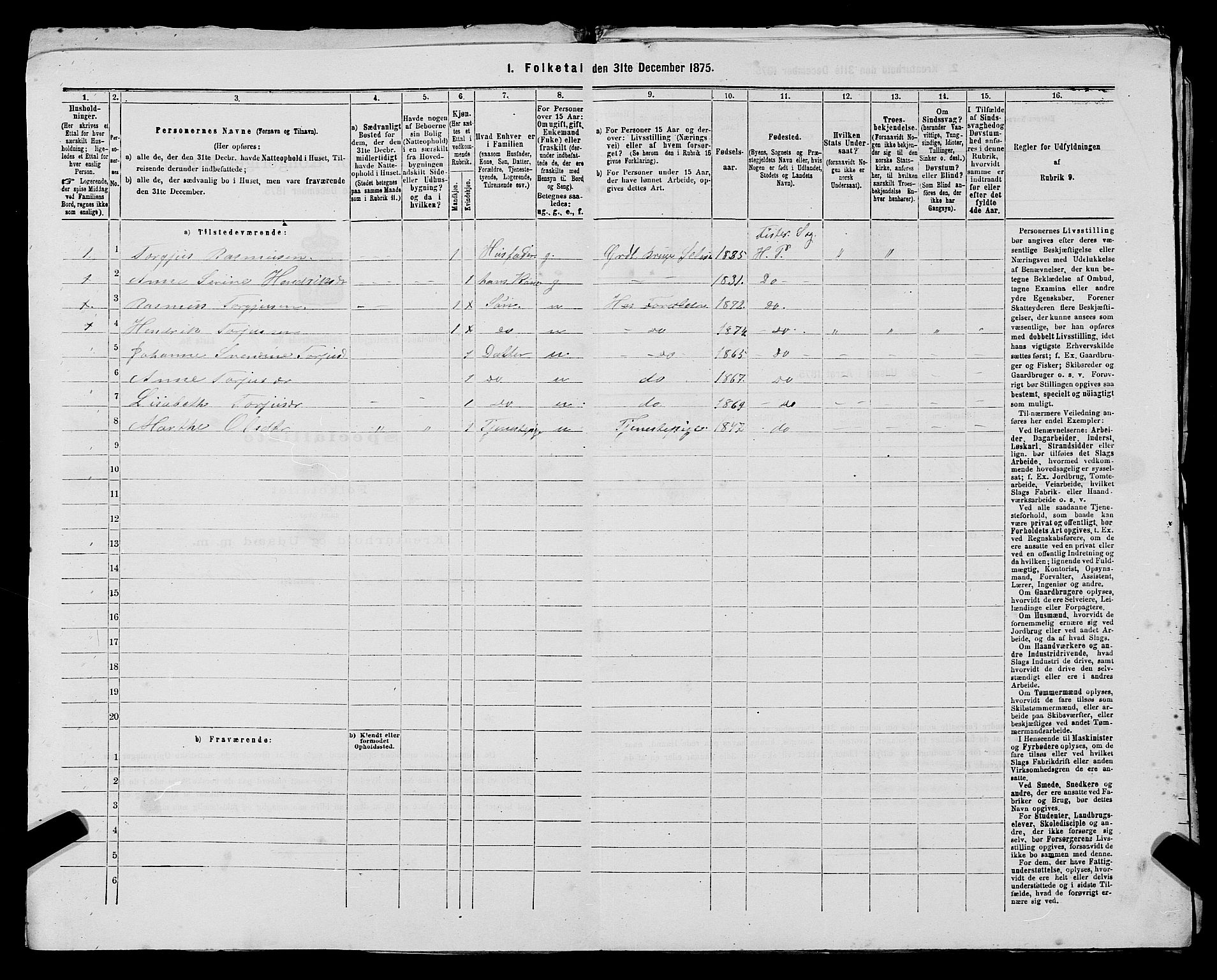 SAST, 1875 census for 1133P Hjelmeland, 1875, p. 1147