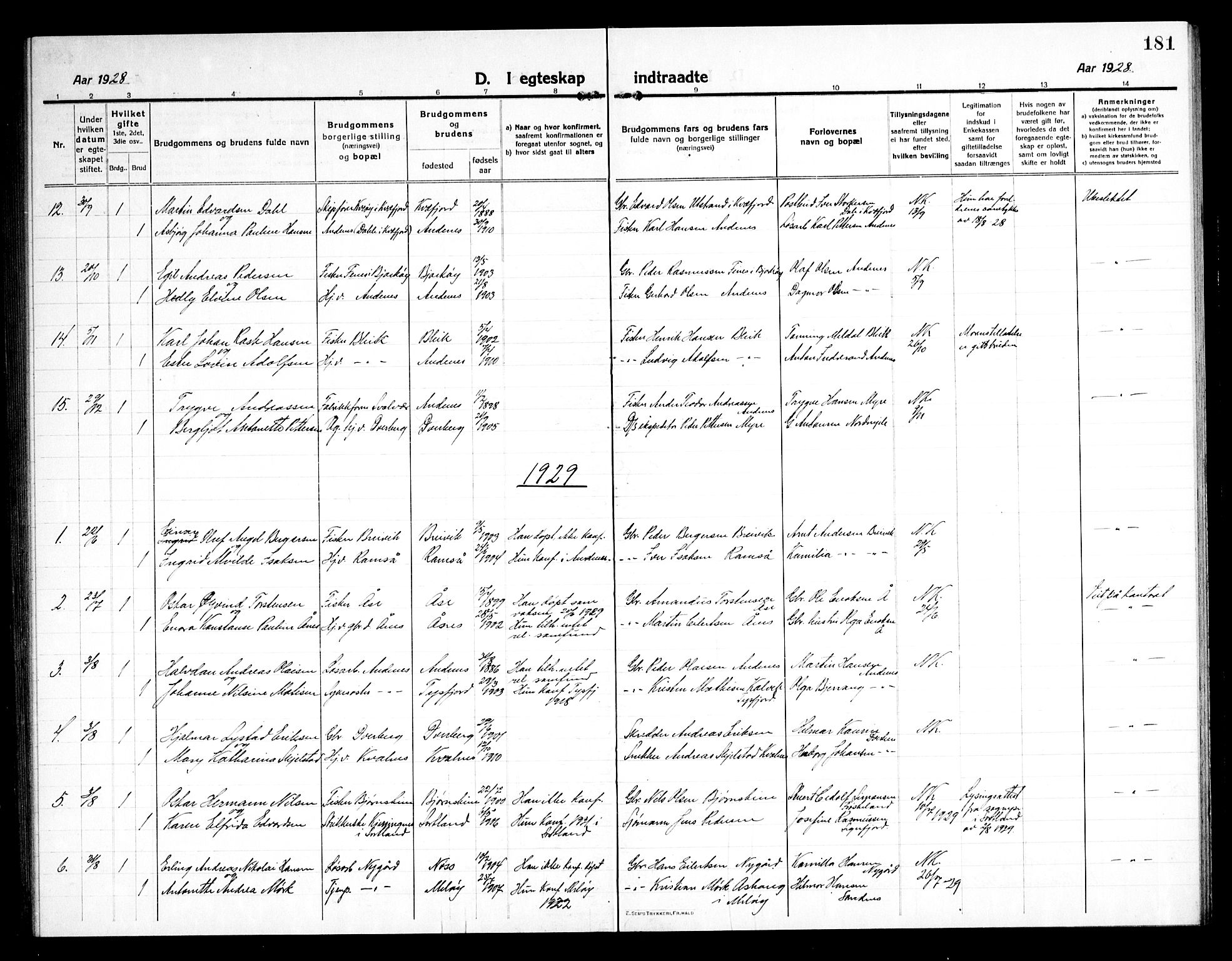 Ministerialprotokoller, klokkerbøker og fødselsregistre - Nordland, AV/SAT-A-1459/897/L1415: Parish register (copy) no. 897C05, 1916-1945, p. 181