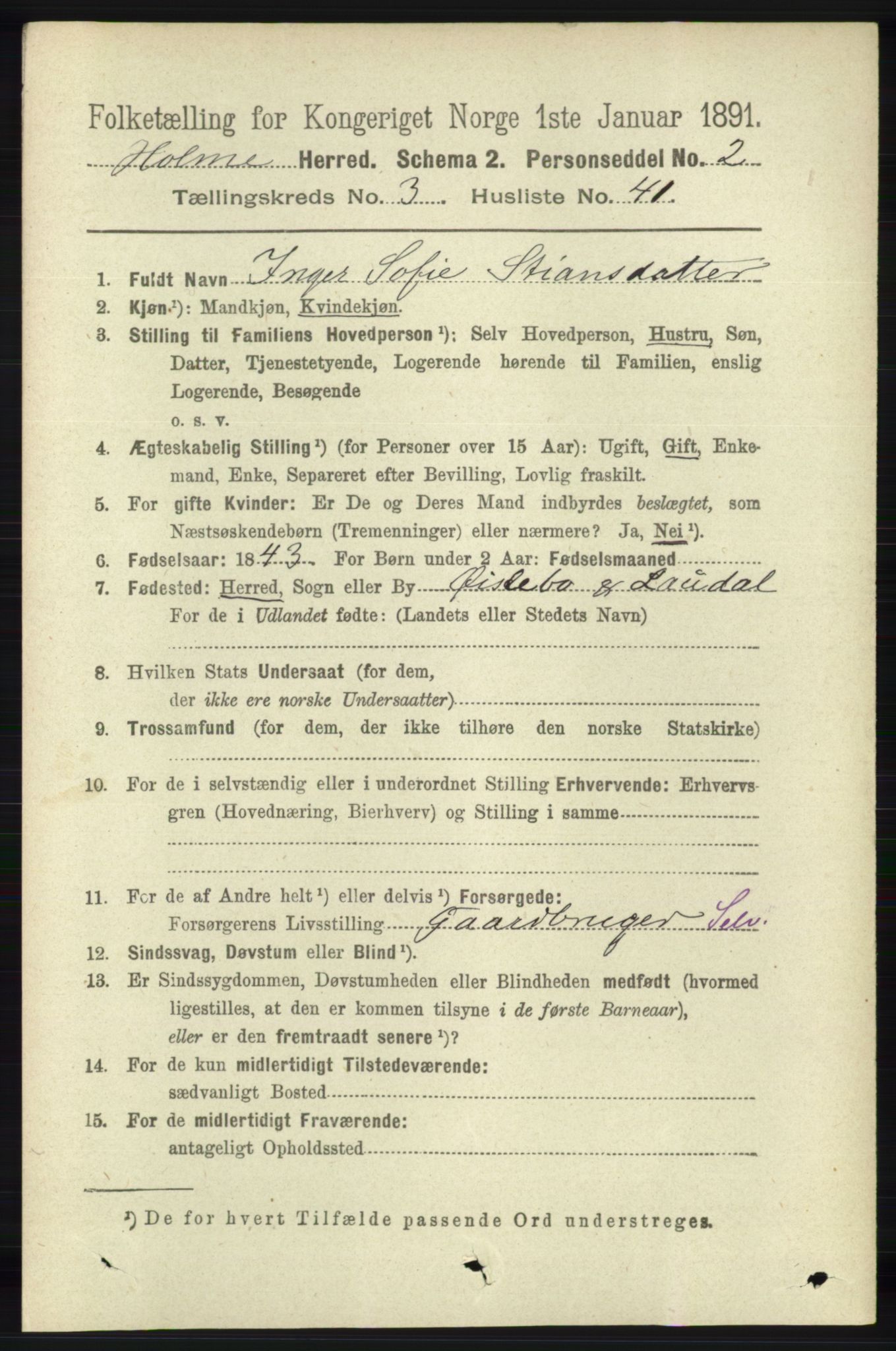 RA, 1891 census for 1020 Holum, 1891, p. 997